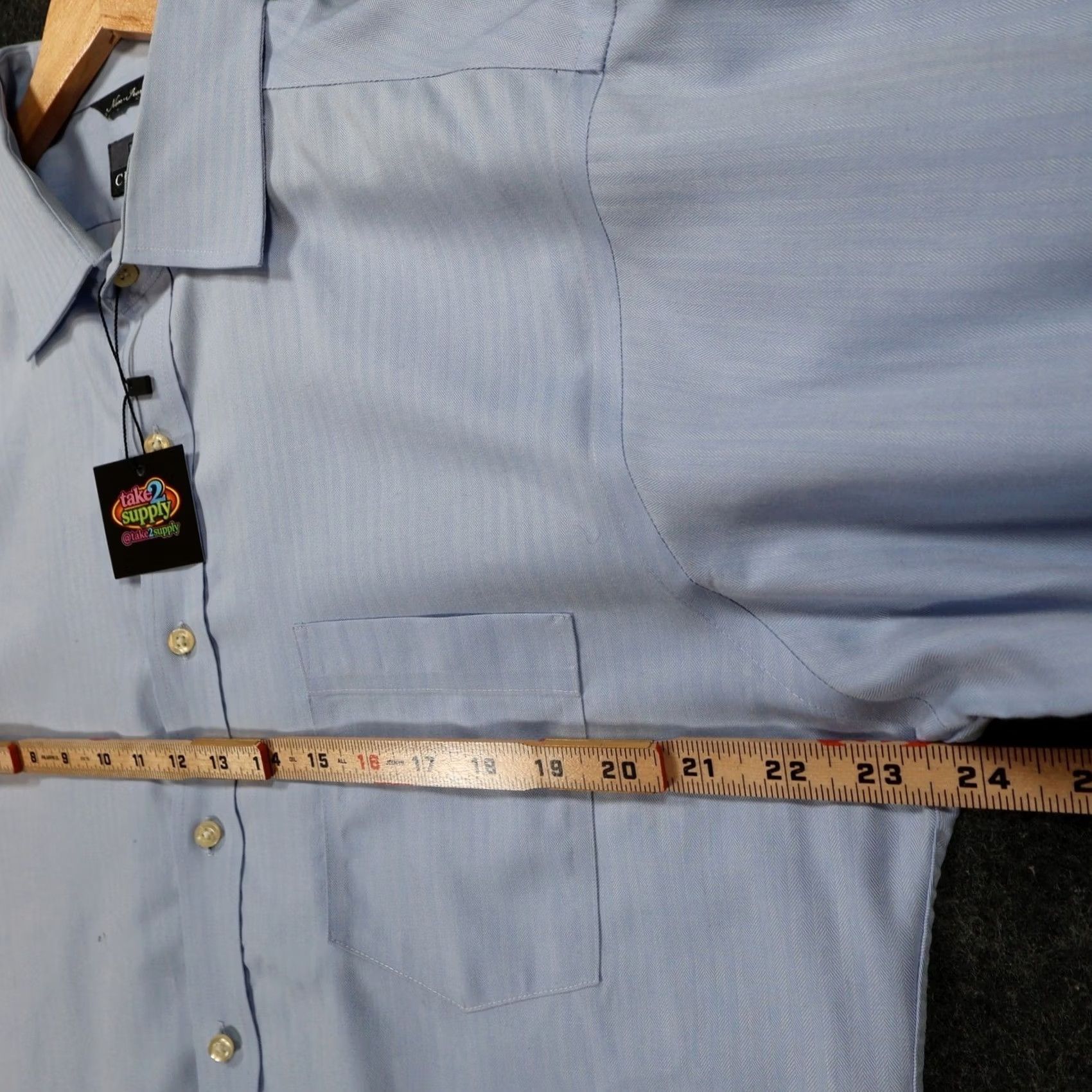 Chaps Chaps Button Front Shirt Mens 17 32/33 Blue Non-Iron Herringbone Size US XL / EU 56 / 4 - 3 Thumbnail