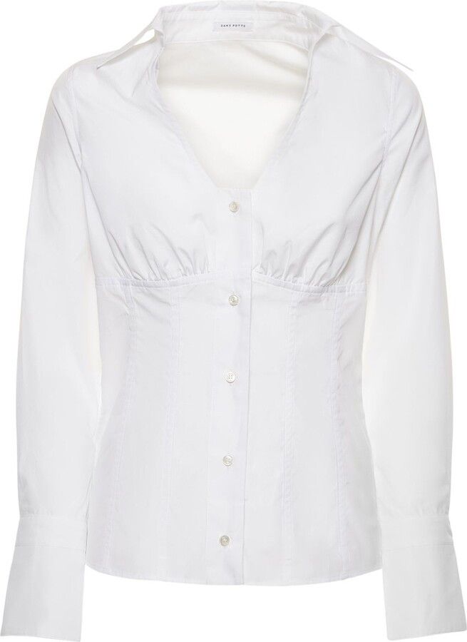 Saks Potts o1s22i1n0924 Clark Poplin Shirt in White Size L / US 10 / IT 46 - 1 Thumbnail