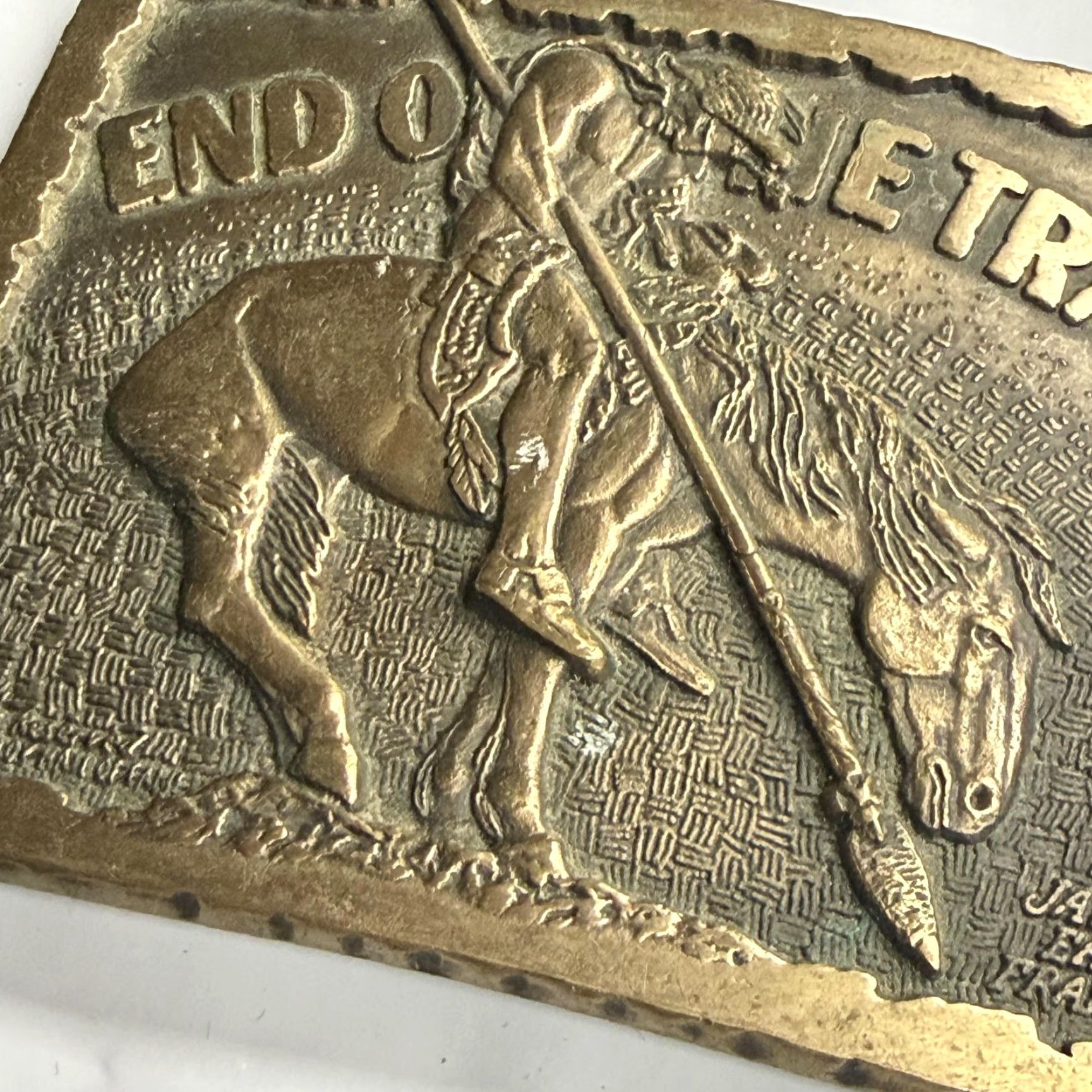 Vintage Vintage Award Design Medals Belt Buckle Mens Brass End of the Trail Fraser 70s Size ONE SIZE - 3 Thumbnail