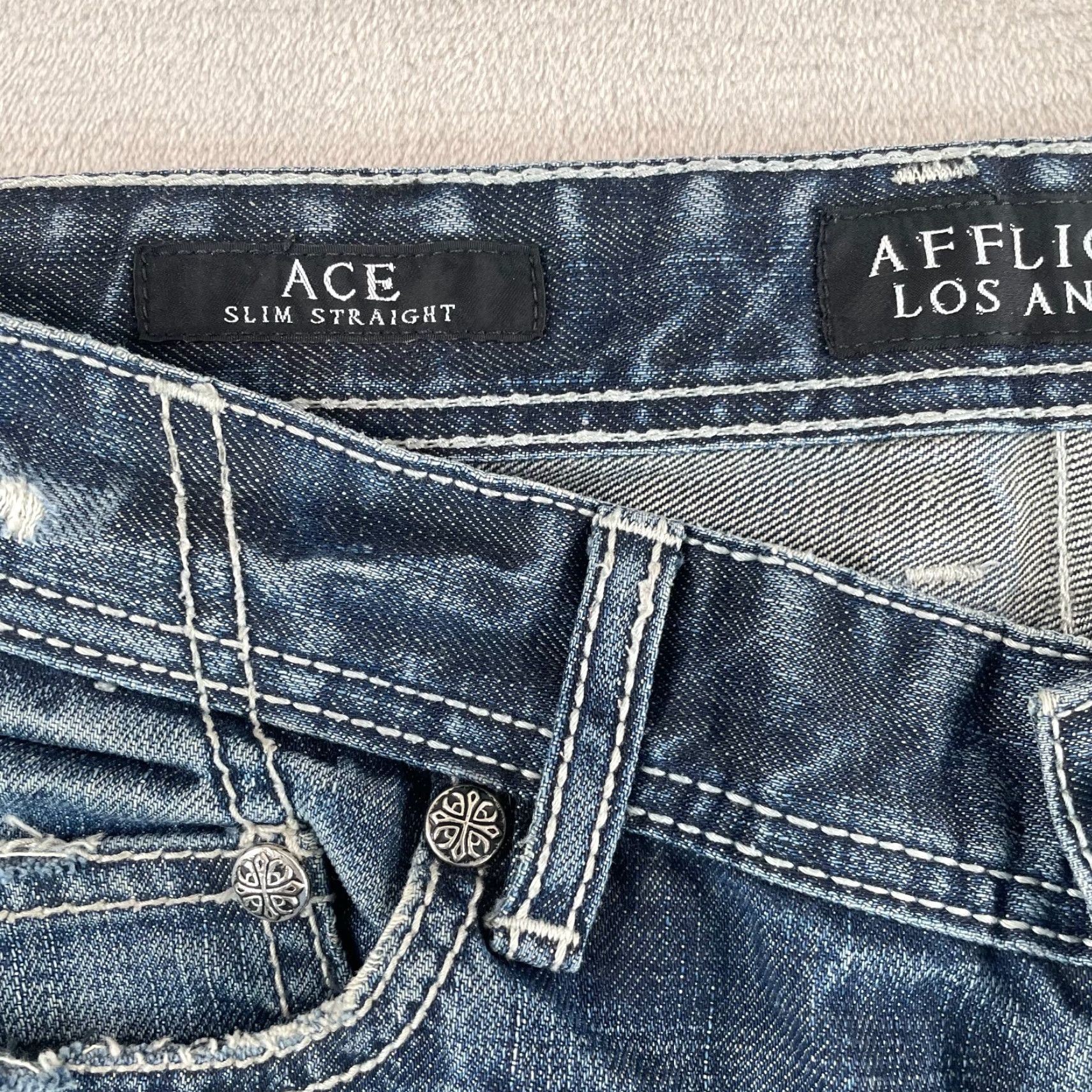 Affliction VINTAGE Affliction Jeans 32x31 Blue Distressed Slim Straight Grunge 90s Mens Size US 32 / EU 48 - 3 Thumbnail