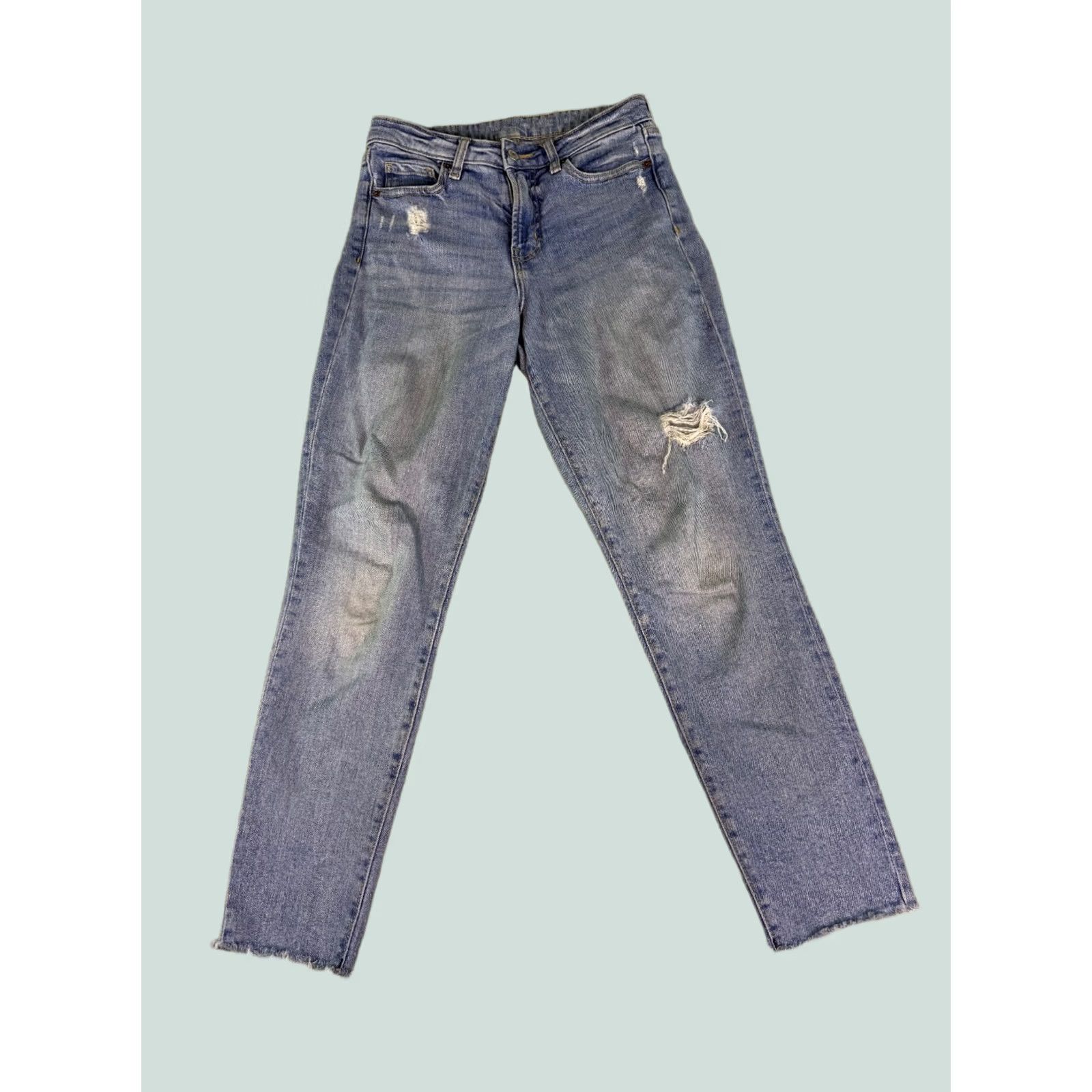 Old Navy Old Navy Women's Straight Jeans Size 2 Blue Denim Raw Hem Size 26" / US 2 / IT 38 - 1 Thumbnail