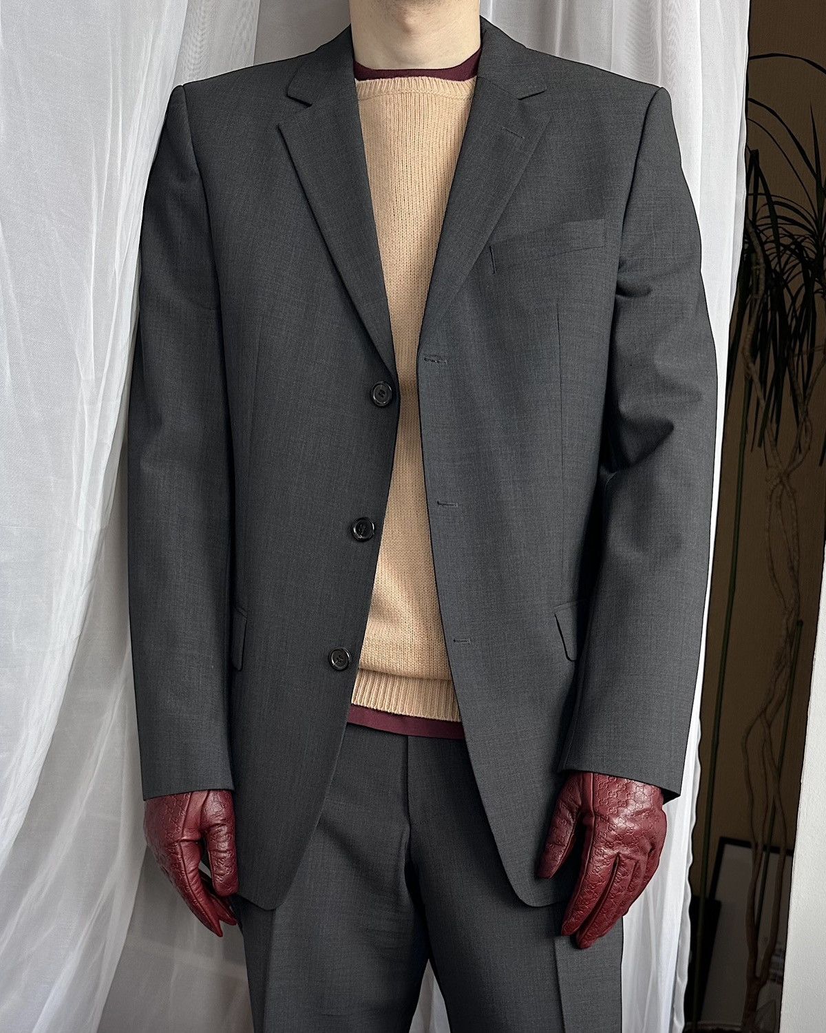 HUGO BOSS Boxy Suit Gray Wool Vintage rapper rap runway knit