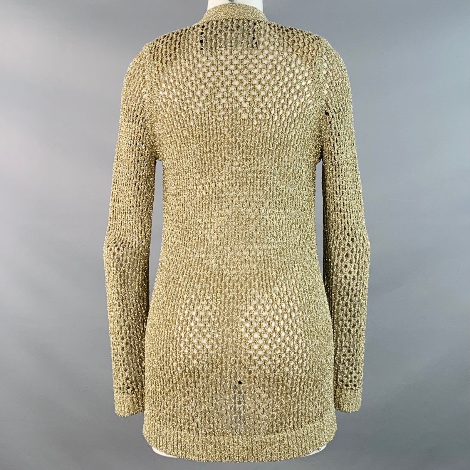 Marc Jacobs Size S Gold Nylon Metallic Knit Buttoned Cardigan Size S / US 4 / IT 40 - 3 Thumbnail