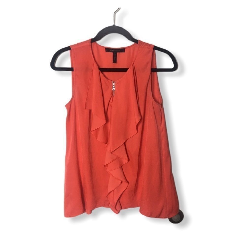 Bcbgmaxazria BCBGMAXAZRIA Steacy Ruffle Tank Top Coral Orange Zip Front S Size XS / US 0-2 / IT 36-38 - 1 Thumbnail