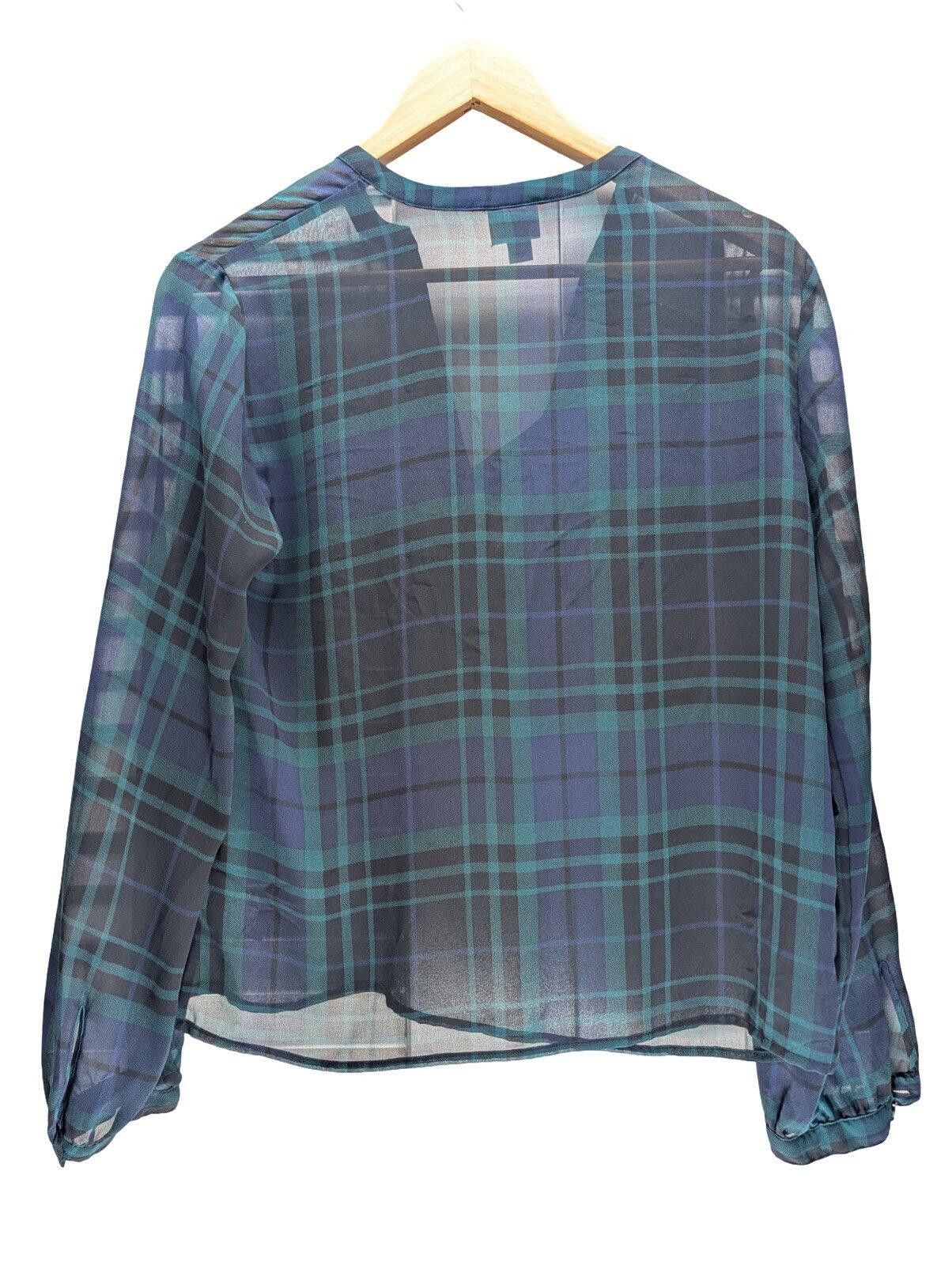 Other A New Day Blouse Women S Split Neck Sheer Plaid Navy Green Size S / US 4 / IT 40 - 2 Thumbnail