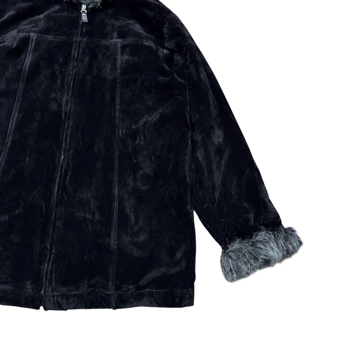Japanese Brand Sugared Japan Black Velvet Faux Fur Hooded Jacket Size US M / EU 48-50 / 2 - 6 Thumbnail