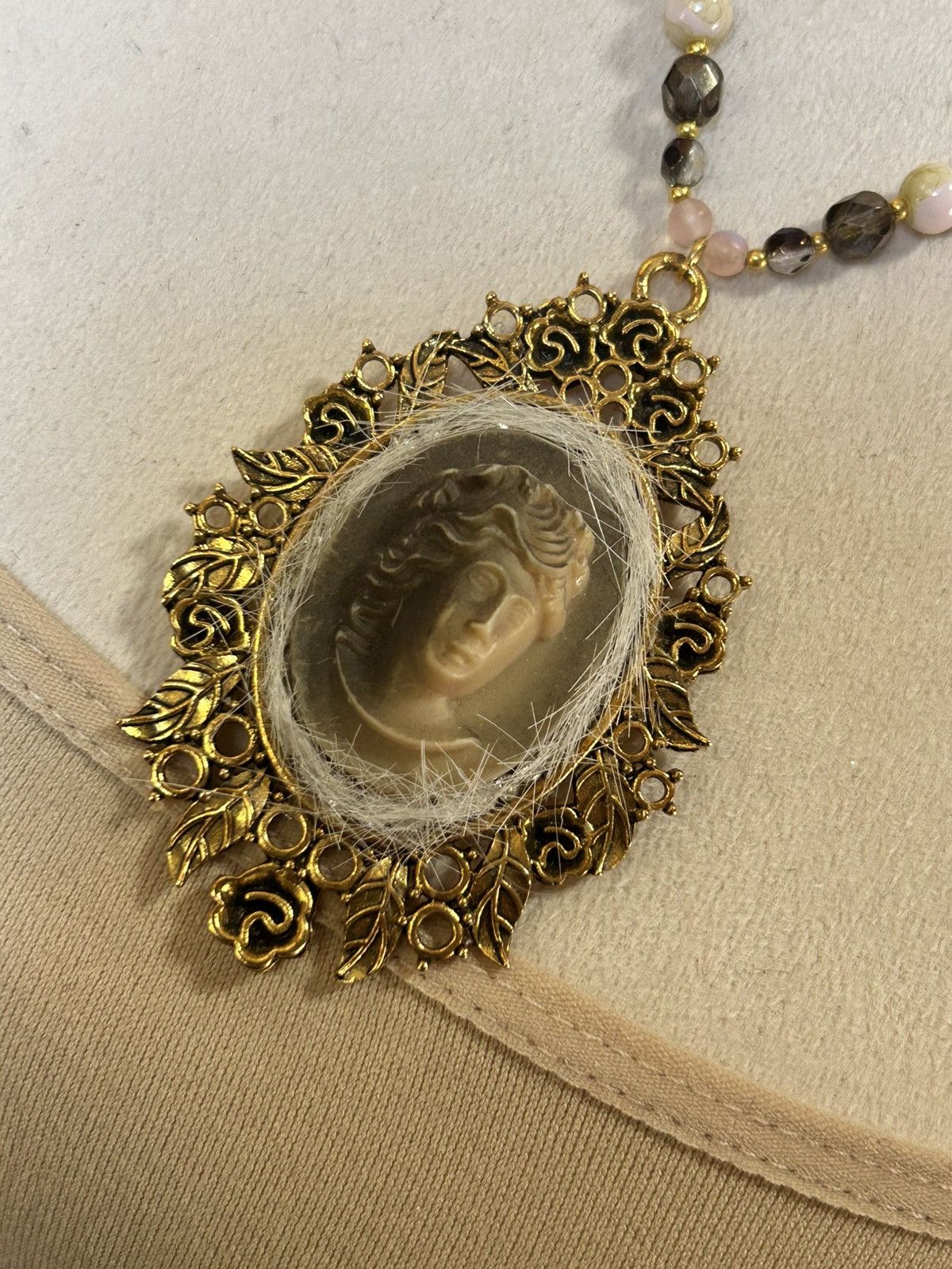 Handmade Handcrafted ice queen raised 3-D cameo beaded necklace Size ONE SIZE - 2 Thumbnail