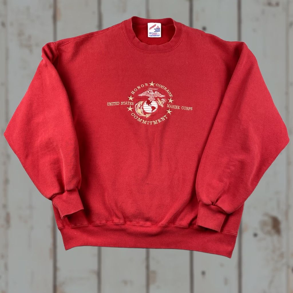 Jerzees VINTAGE Jerzees Mens XL United States Marine Corps Red Pull Over Crewneck Sweatshirt Size US XL / EU 56 / 4 - 1 Thumbnail