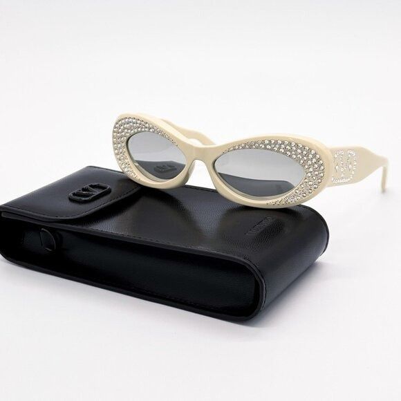 Valentino NEW VALENTINO SUNGLASSES VLS-178E IVORY/BLUE OVAL WOMEN EYEW Size ONE SIZE - 1 Thumbnail