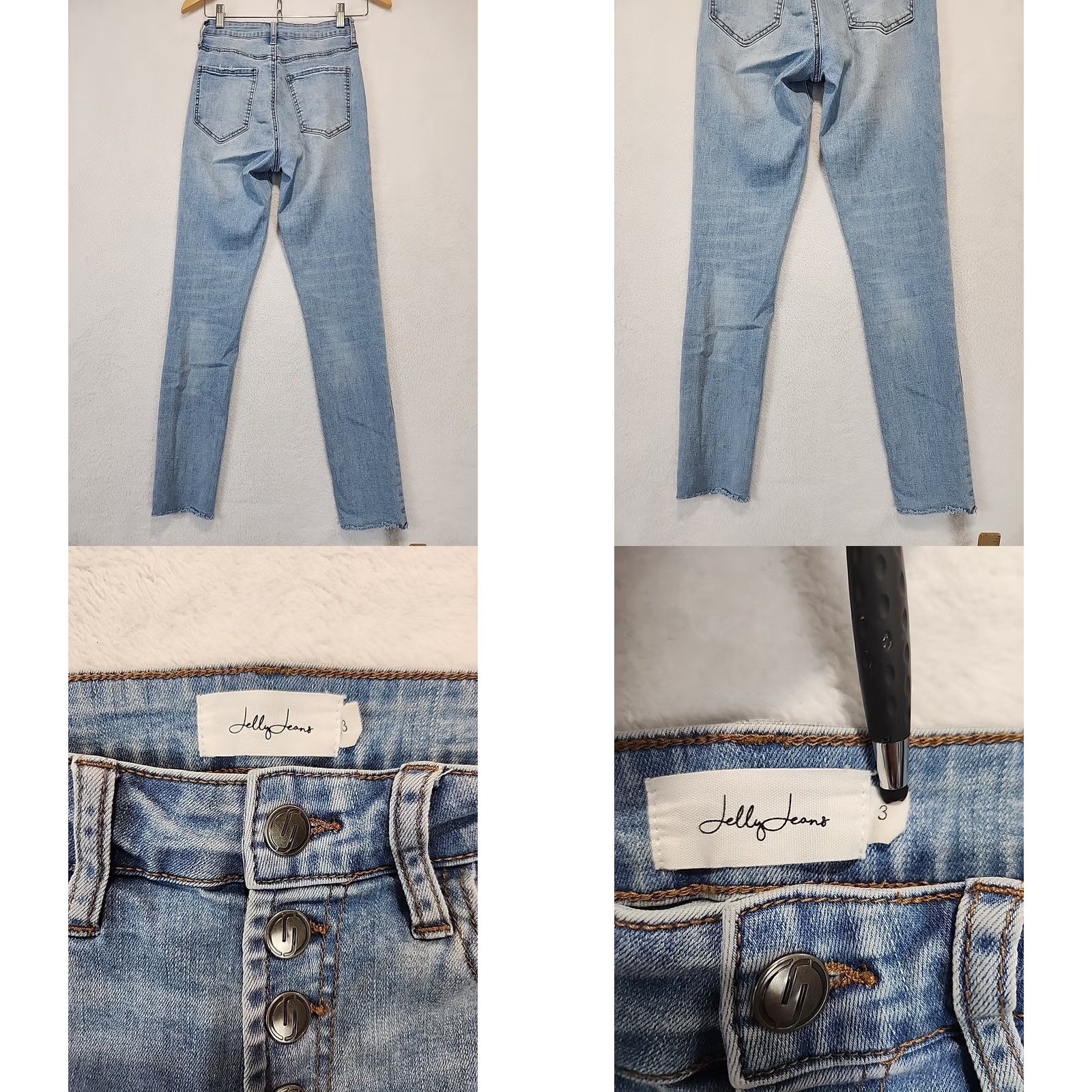 Denime VINTAGE? Jelly Jeans Mid Rise Skinny Stretch Denim Frayed Hem Womens Size 3 Ankle Jeans Blue 5-Pocket Slim N/A Size 26" / US 2 / IT 38 - 9 Thumbnail