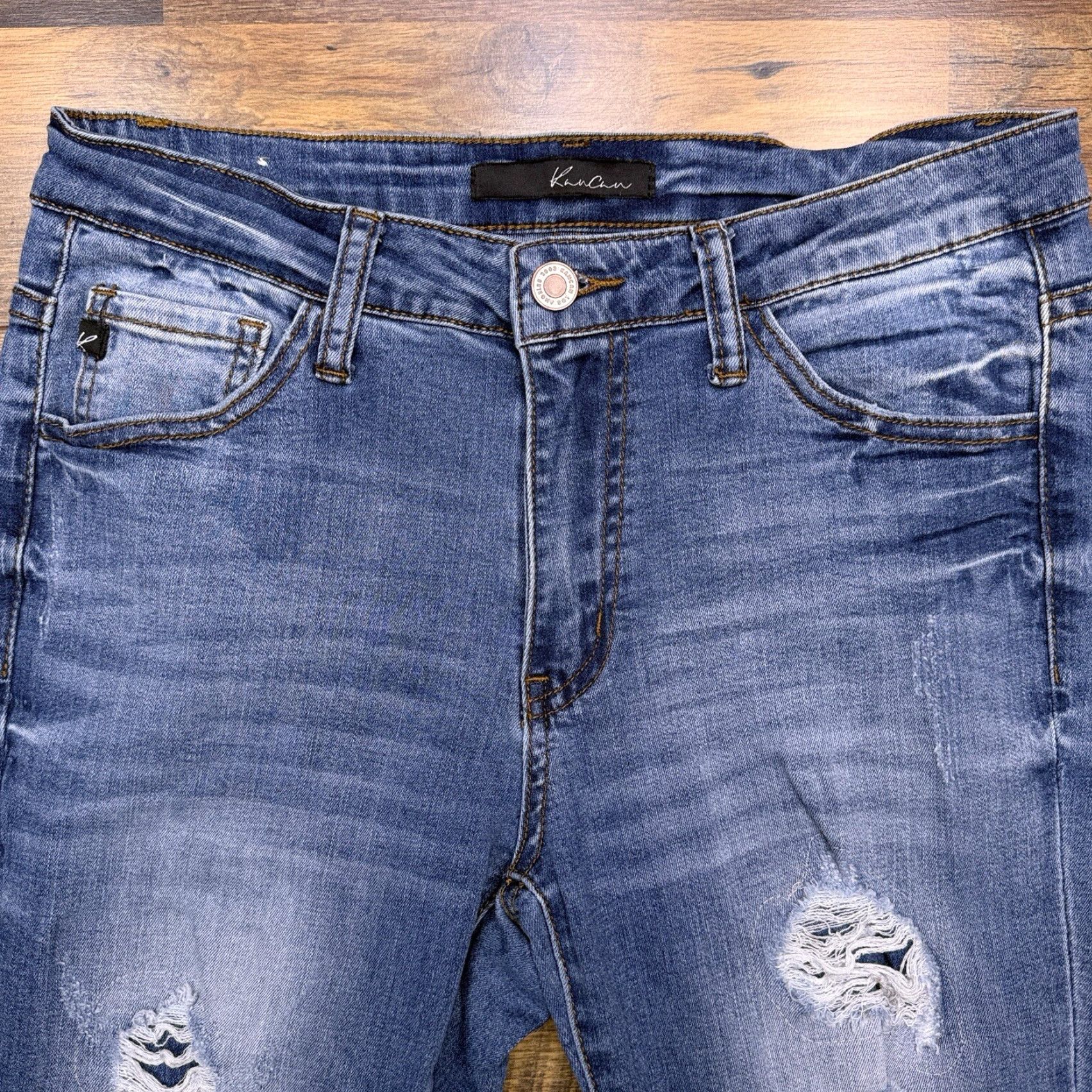 Vintage KanCan Jeans Skinny 28 Blue Mid Rise Distressed Stretch Denim 5-Pocket City Womens Regular Size 28in Inseam 27.5in Medium Wash Size 28" / US 6 / IT 42 - 3 Thumbnail