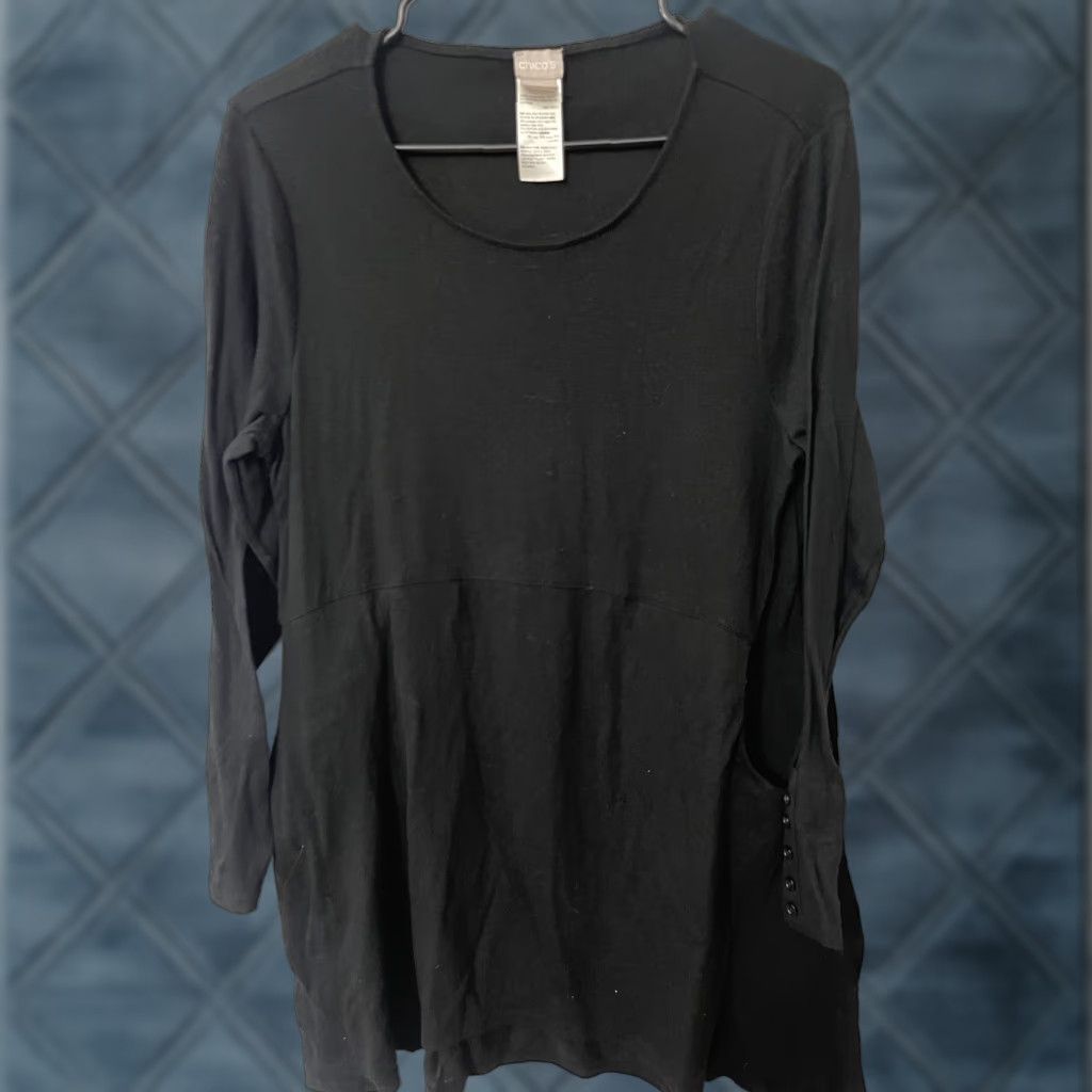Vintage Chicos Sweater Shirt Womens 1 US Medium Black Knit Tunic Long Sleeve Polyester Blend Regular Size XS / US 0-2 / IT 36-38 - 1 Thumbnail