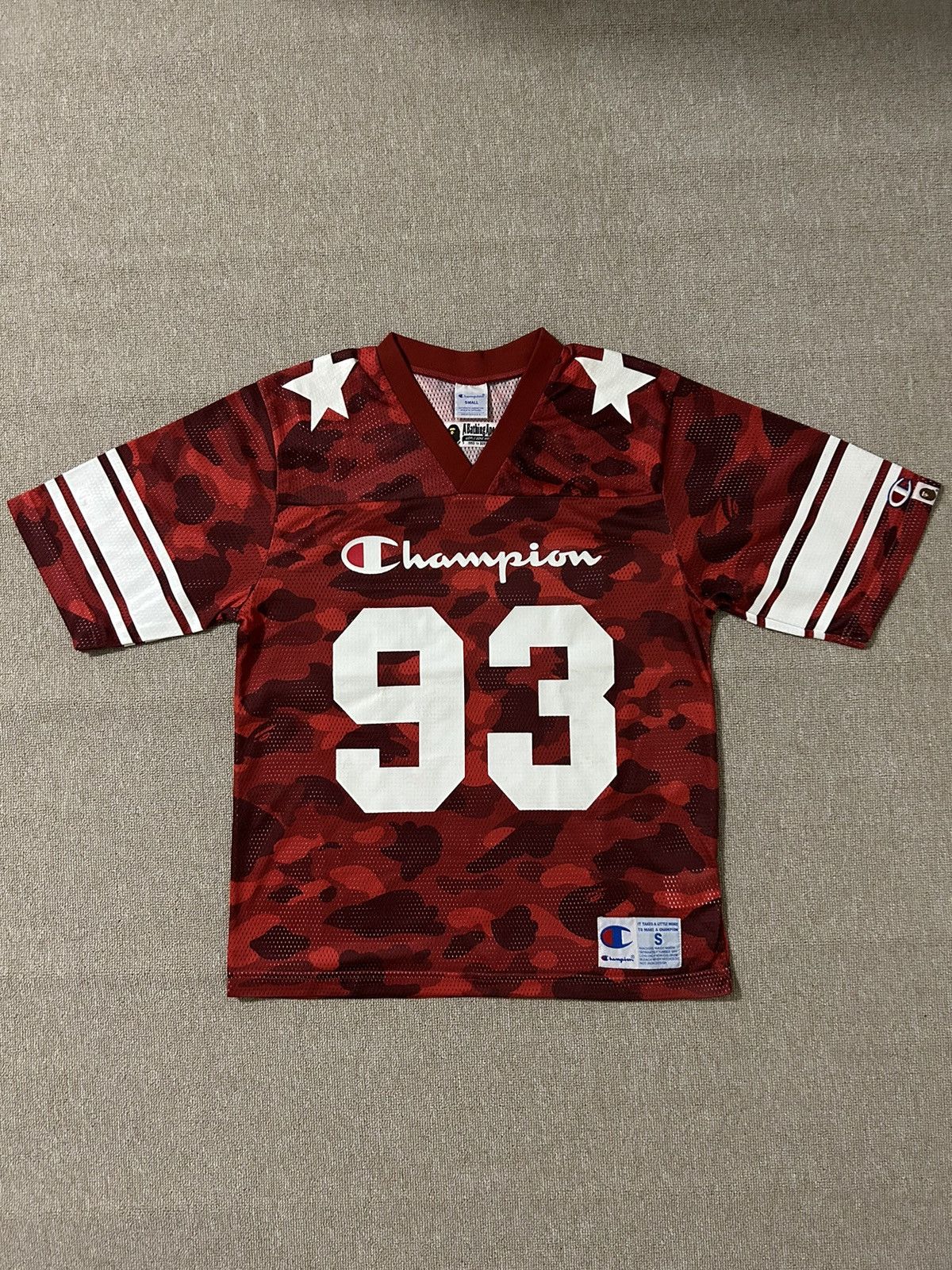image of Bape x Champion Color Camo Mesh Jersey in Red, Men's (Size Small)
