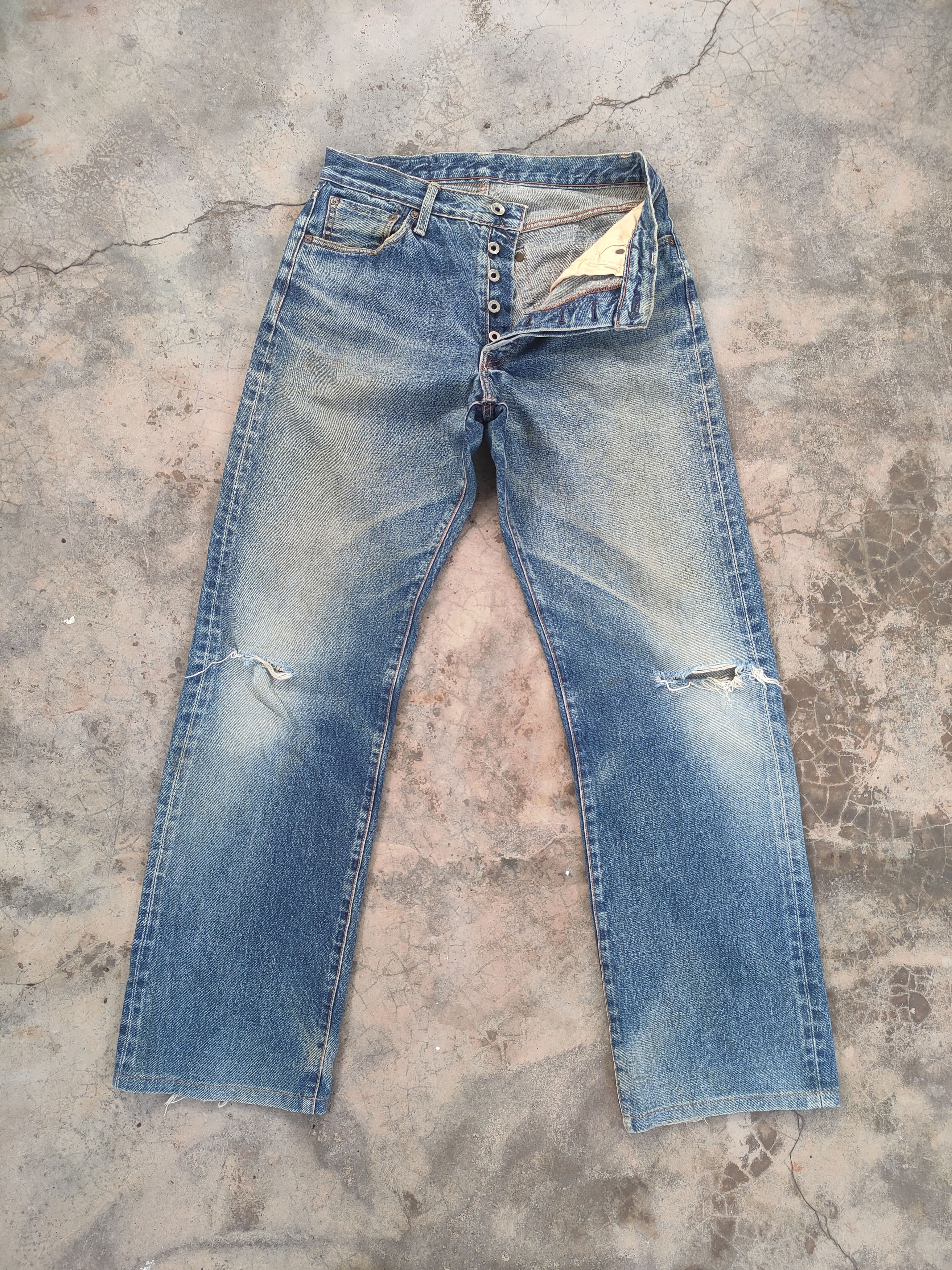 Japan Blue W30 VINTAGE BLUE WAY SELVEGE RIPPED JEANS DENIM PANTS Size US 30 / EU 46 - 1 Thumbnail