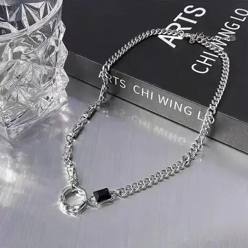 Other Titanium Steel Artificial Black Gem Pendant Necklace for Men Size ONE SIZE - 1 Thumbnail