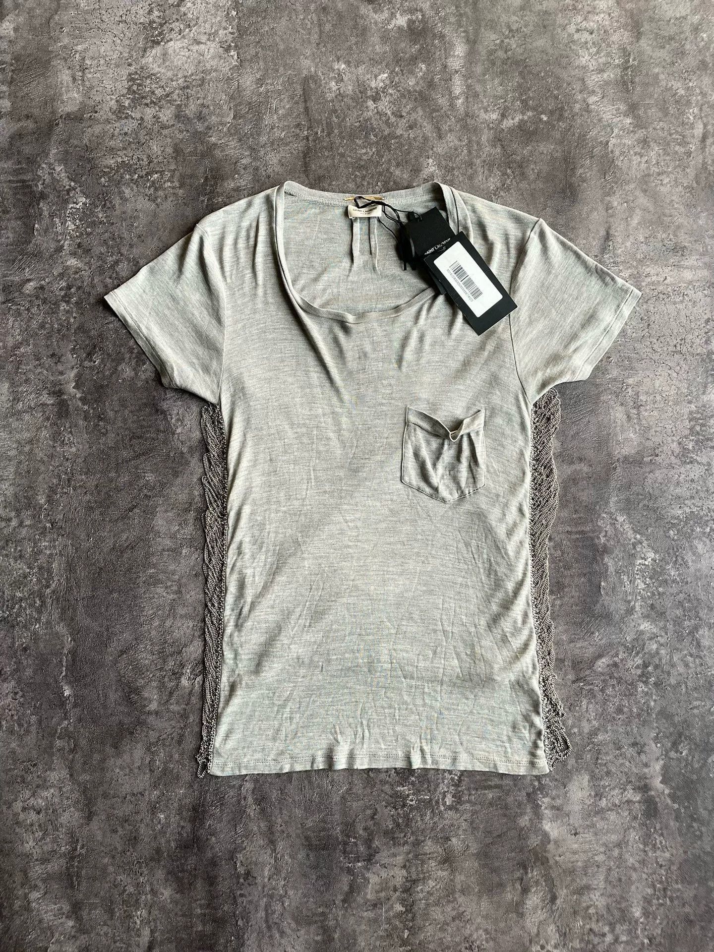Saint Laurent Paris grey silk short sleeve top. Size XS / US 0-2 / IT 36-38 - 2 Thumbnail