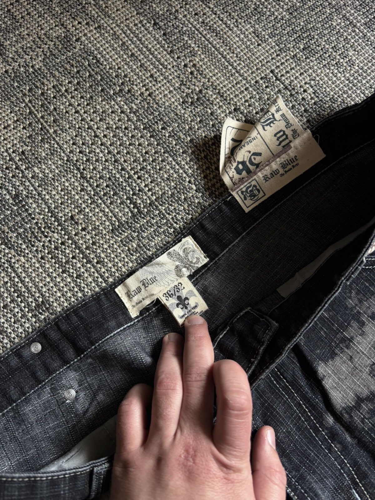 Other Y2K Raw Blue Vintage Wide Leg Jeans Hand Graphic Faded Black Size US 36 / EU 52 - 7 Thumbnail