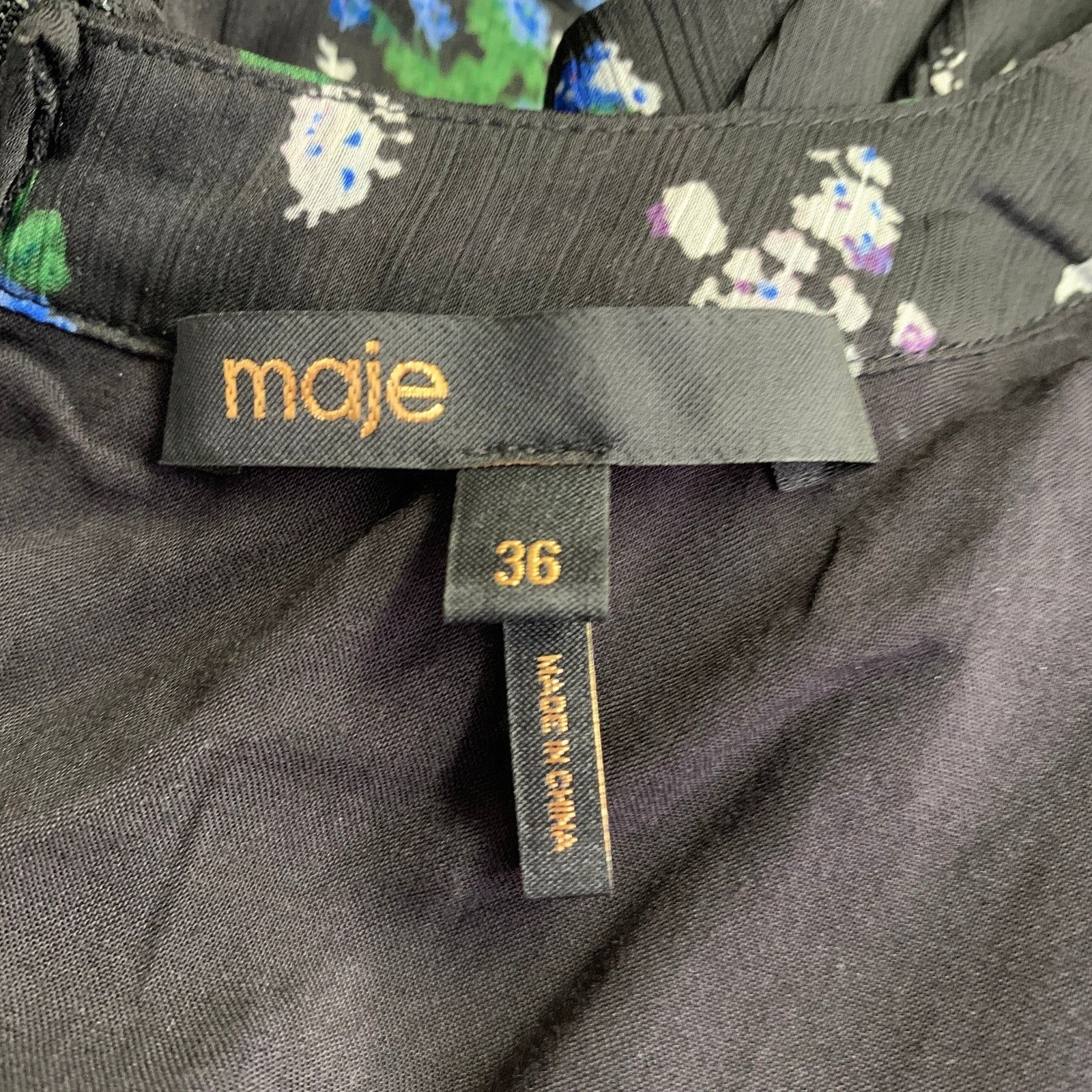 Maje MAJE Black Green Blue Chiffon Floral Cutout Midi Dress Size S / US 4 / IT 40 - 5 Thumbnail