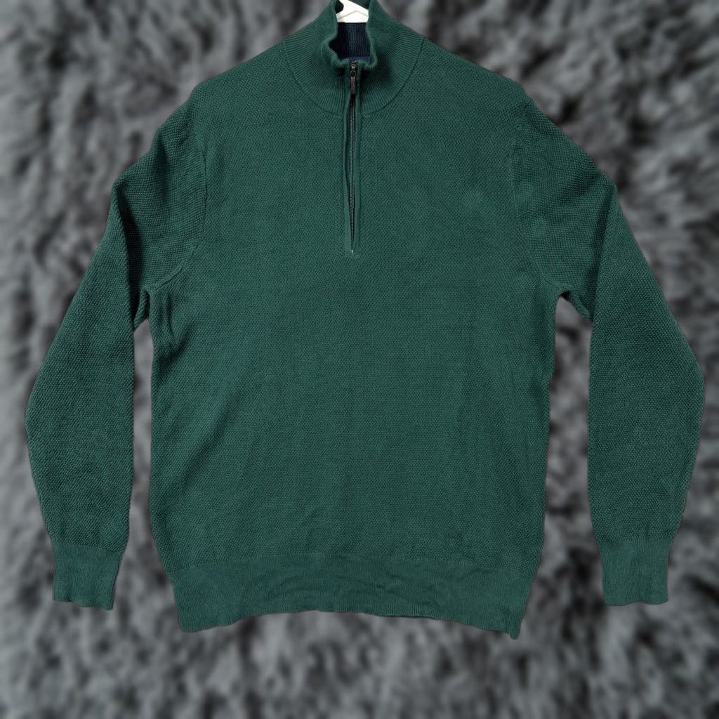 Brooks Brothers Brooks Brothers Sweater Mens L Green 1/4 Zip Mock Neck Cotton Knit Pullover Size US L / EU 52-54 / 3 - 1 Thumbnail