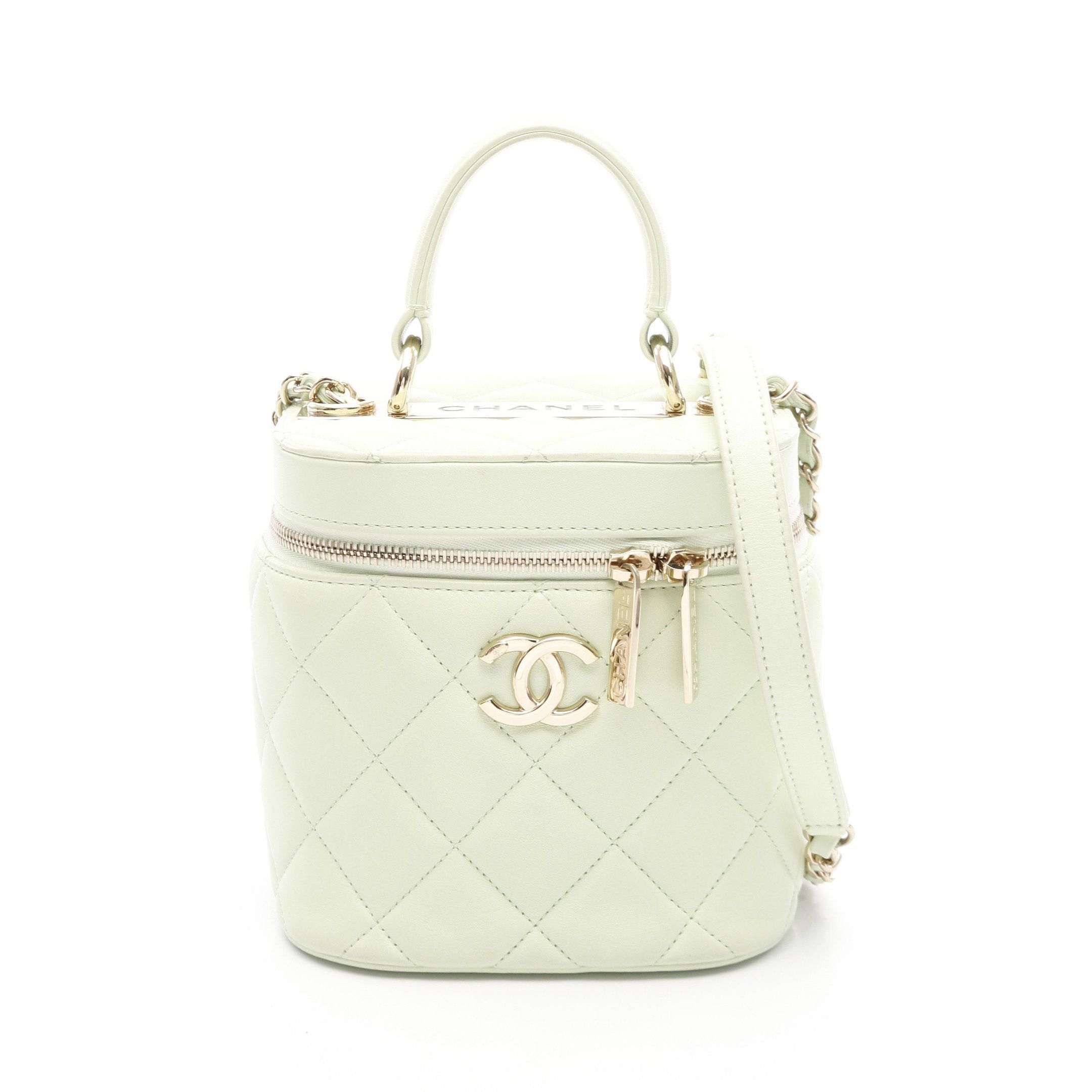 Chanel Trendy Cc Vanity Bag Chain Shoulder Lambskin Light Green Gold Hardware