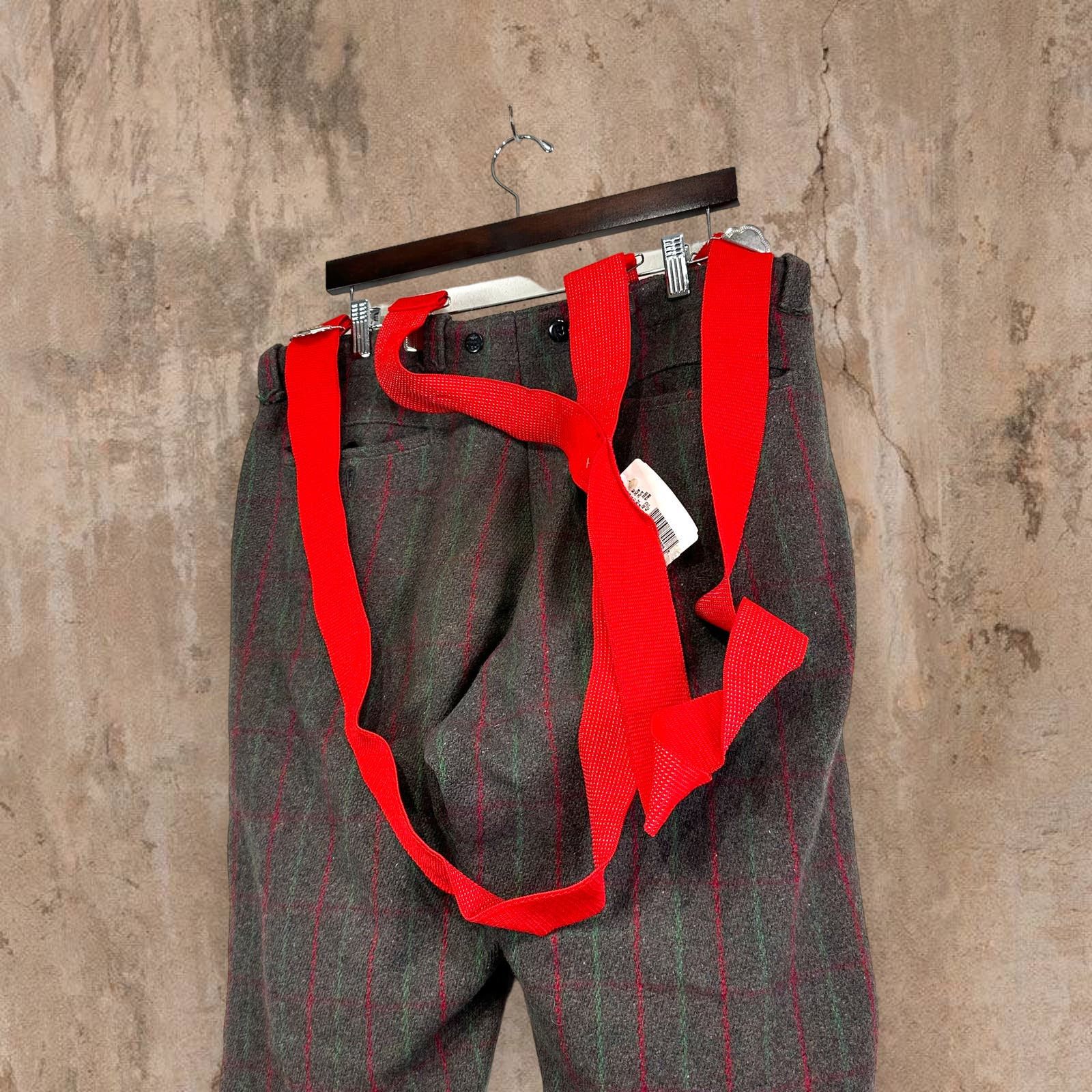 Image of True Vintage Wool Dress Pants Grey Red Green Plaid 70S, Men's (Size 36)