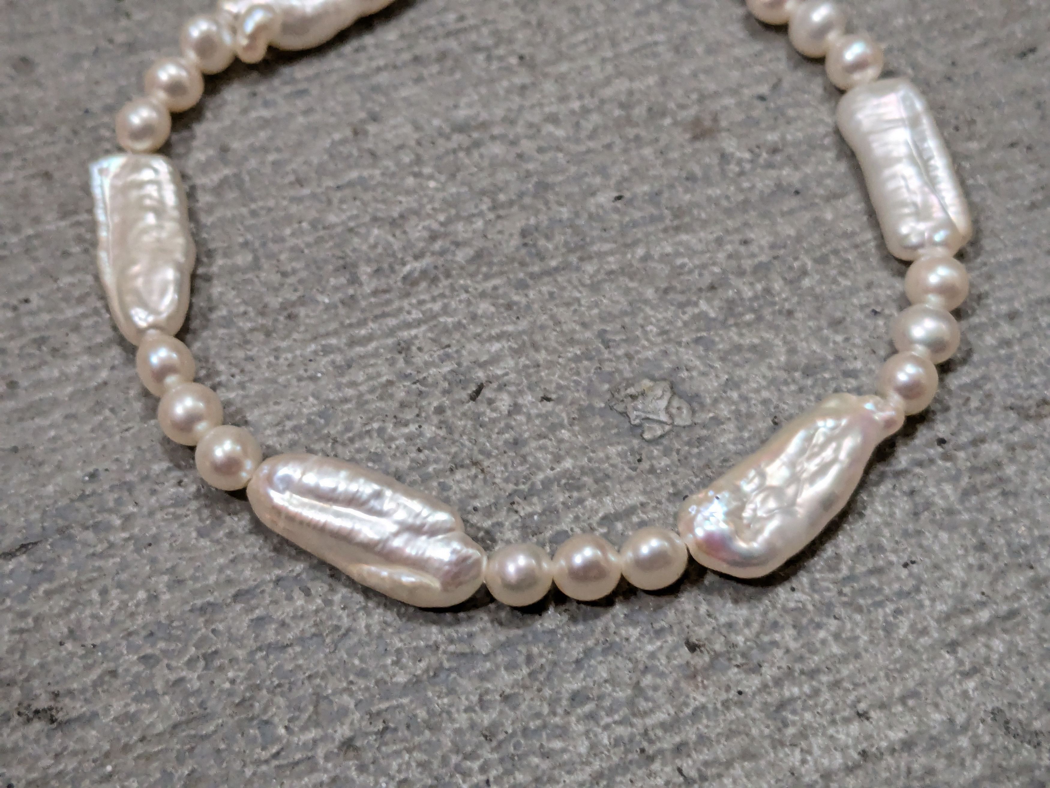 Jewelry Sterling Silver Bracelet Baroque Pearl Link Chain 8" Modern Size ONE SIZE - 2 Thumbnail