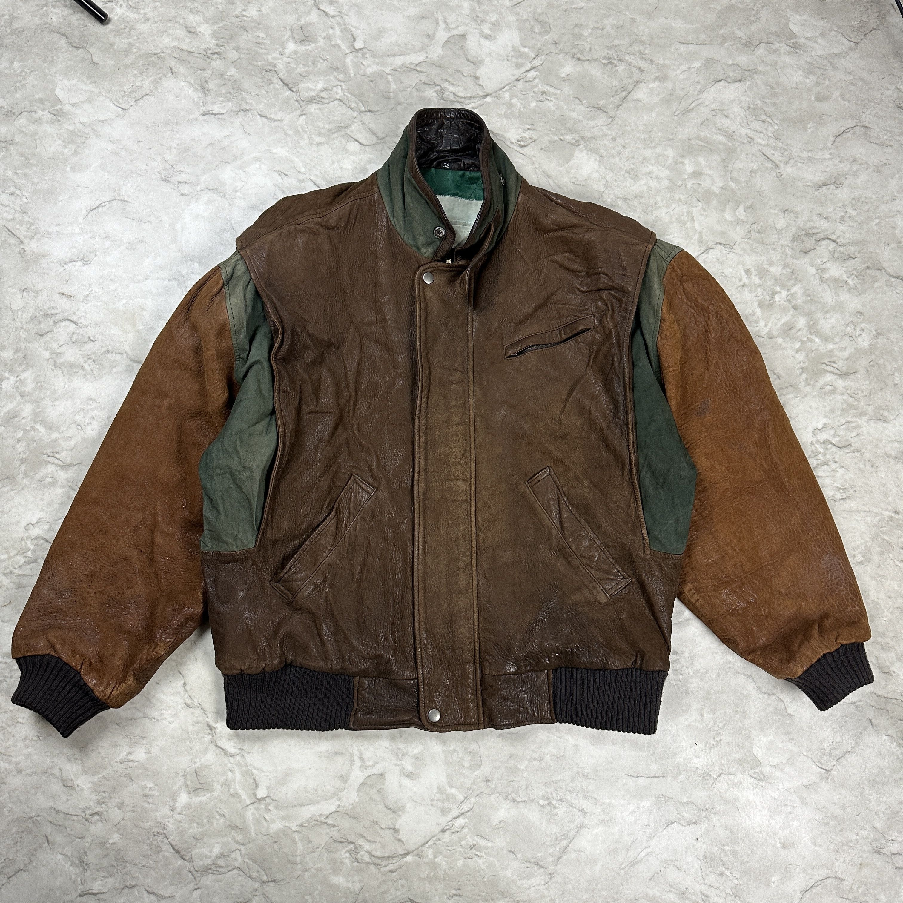 image of Leather Jacket x Vintage Leather Bomber Jacket Mens Brown (Size Large)