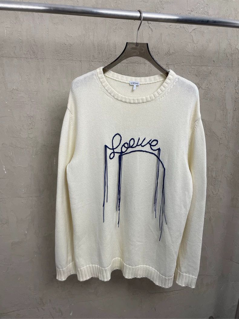 Loewe LOEWE White embroidered ribbon logo round neck sweater Size M / US 6-8 / IT 42-44 - 1 Thumbnail
