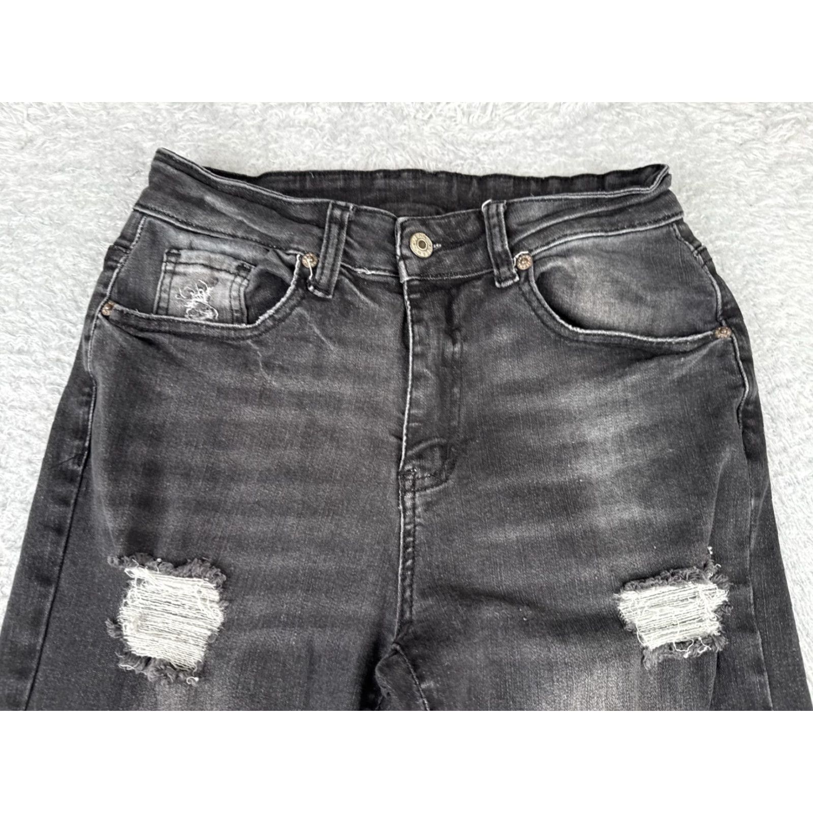Vintage Women Jeans 26 Black Denim Flared Distressed Mid Rise Cotton Blend 26x29 Size 26" / US 2 / IT 38 - 4 Thumbnail