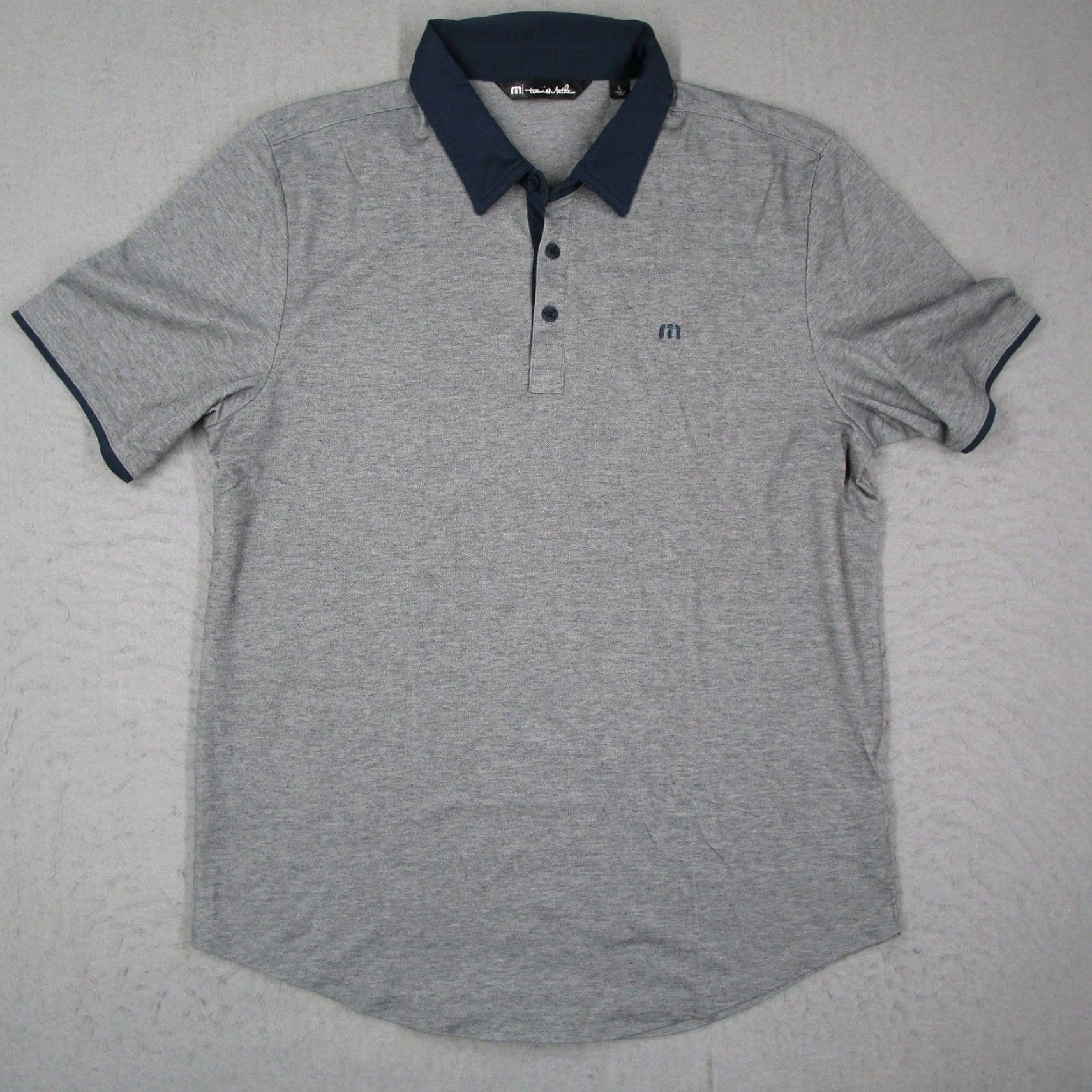TravisMathew Travis Mathew Mens Polo Shirt Gray Navy Blue Pima Cotton Blend Short Sleeve L Size US L / EU 52-54 / 3 - 2 Thumbnail