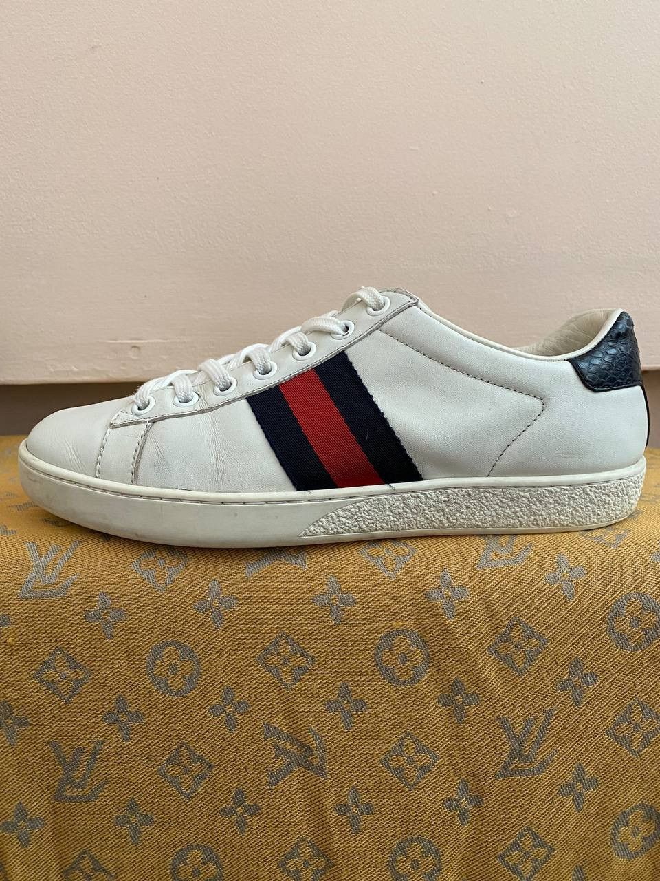 Designer × Gucci 🇮🇹Gucci Ace Sneakers Og Blue Web White Leather Shoes Monogram Size US 6 / IT 36 - 5 Thumbnail