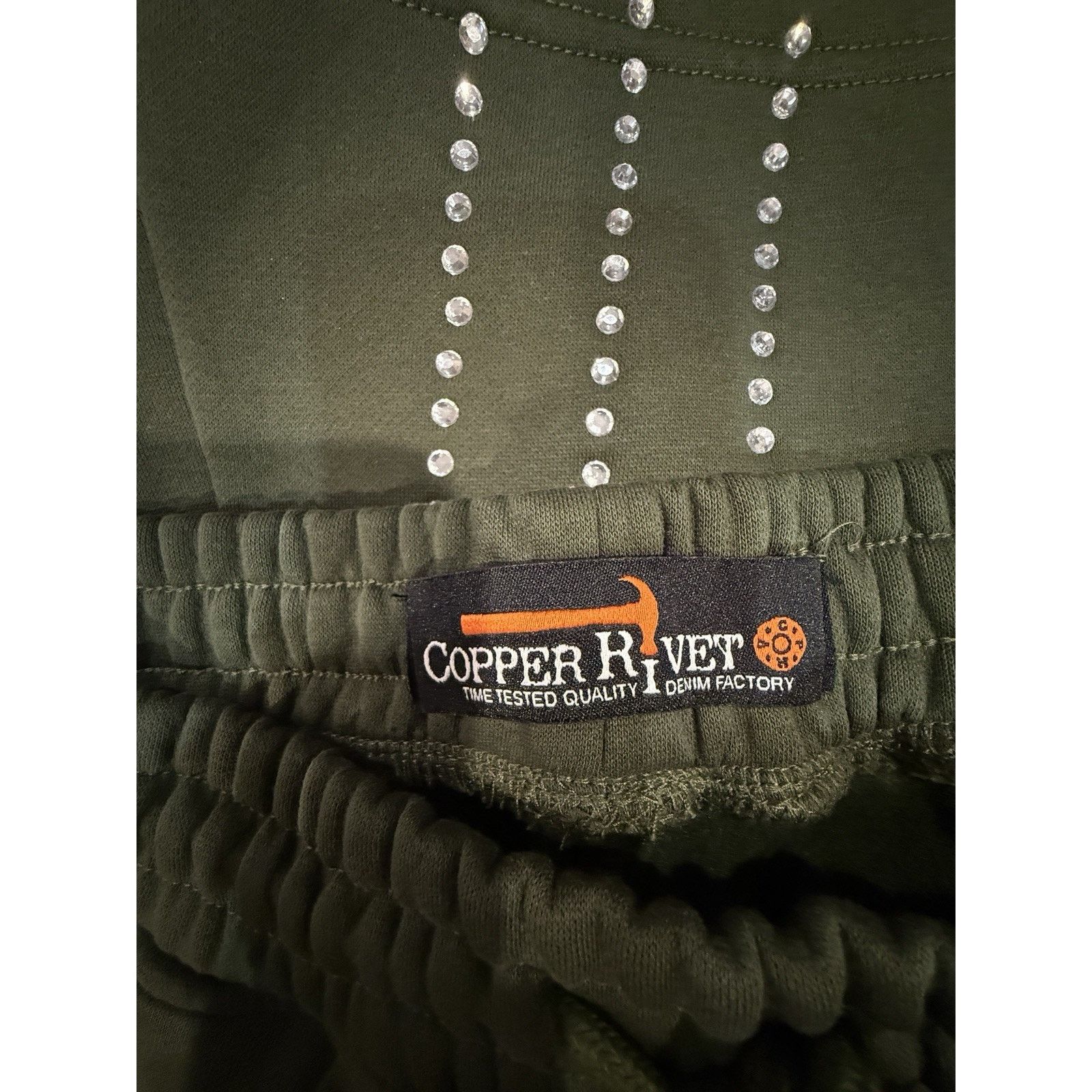 Black Rivet Copper Rivet Men's Olive Flared Terry Joggers Rhinestones M Size US 34 / EU 50 - 9 Thumbnail