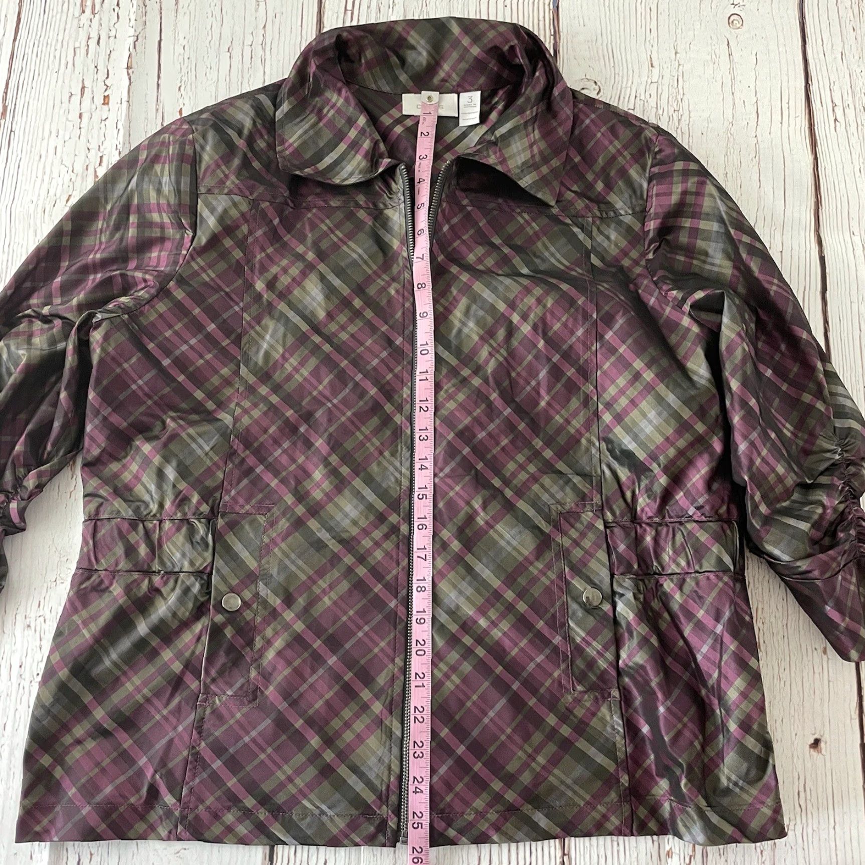 Vintage Chico's Jacket Women's 3 Plaid Full Zip Brown Purple Metallic Polyester 90s Theme Jacket Womens Size XS / US 0-2 / IT 36-38 - 3 Thumbnail