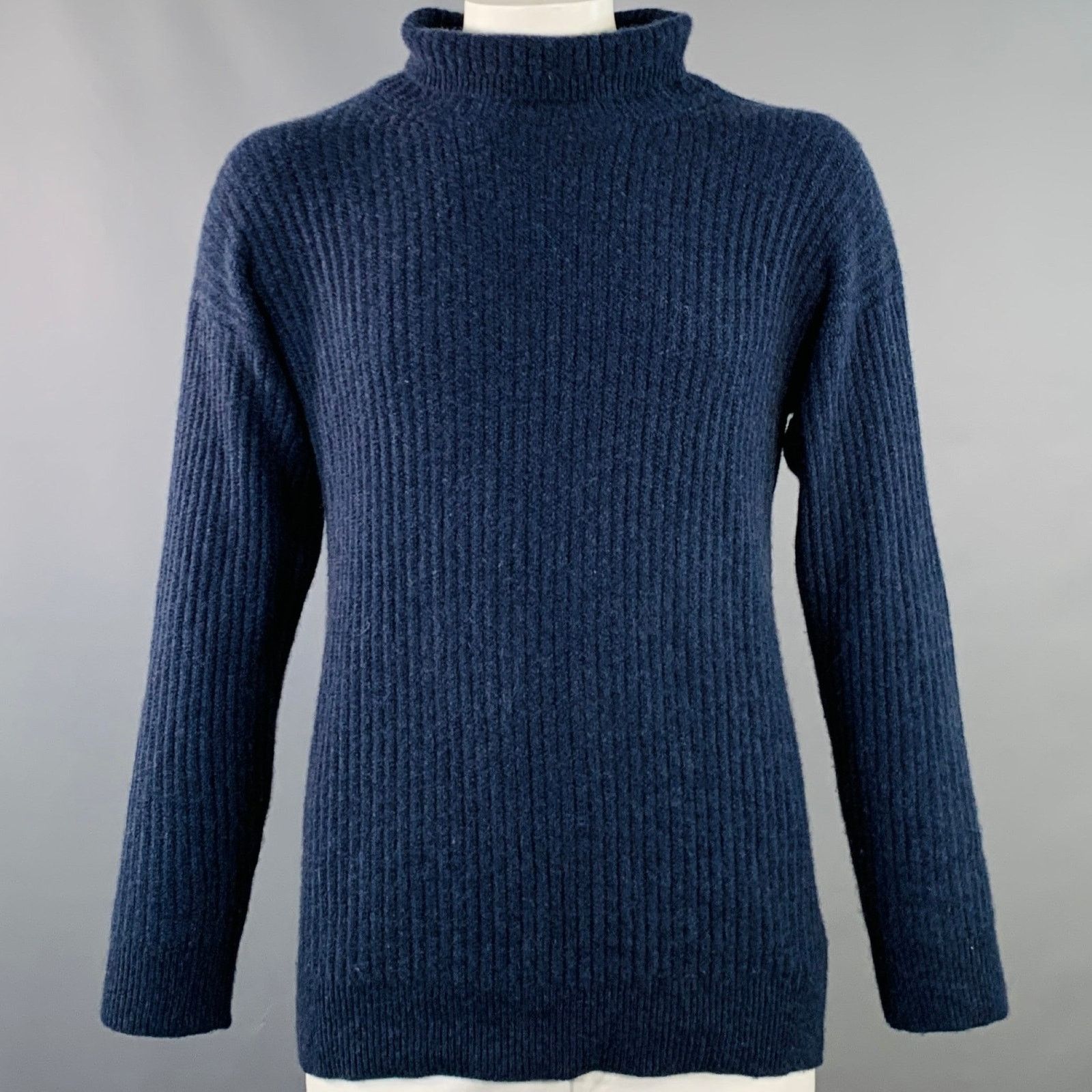 Margaret Howell MARGARET HOWELL Navy Cashmere Rib Knit High Neck Sweater Size US XL / EU 56 / 4 - 1 Thumbnail