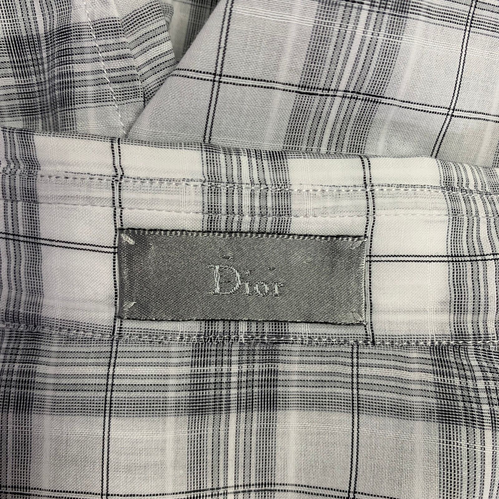 Dior L White Grey Plaid Cotton Button Up Long Sleeve Shirt Size US L / EU 52-54 / 3 - 5 Thumbnail