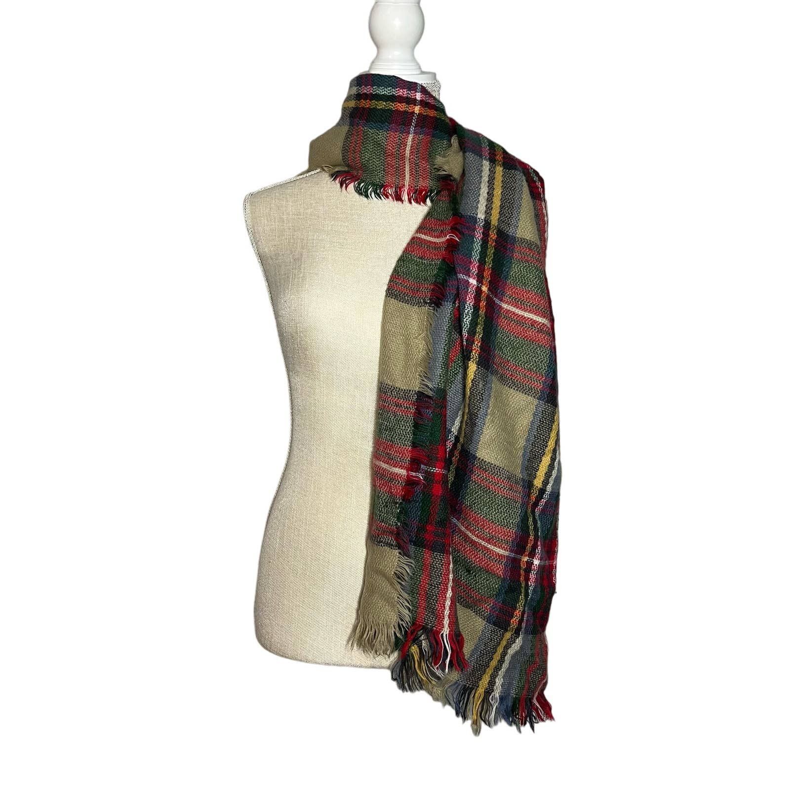 The Unbranded Brand Red Camel Plaid Scarf Size ONE SIZE - 1 Thumbnail