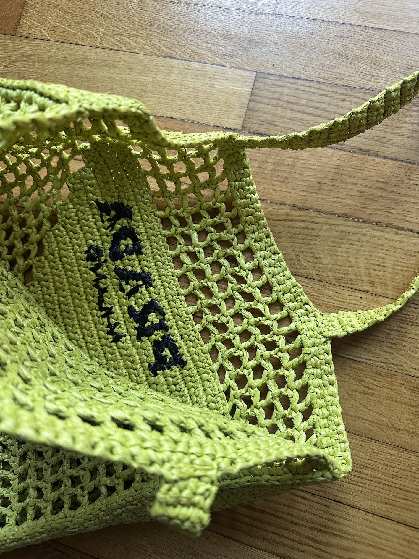 Prada PRADA crochet raffia triangle logo tote bag - lime green Size ONE SIZE - 7 Thumbnail