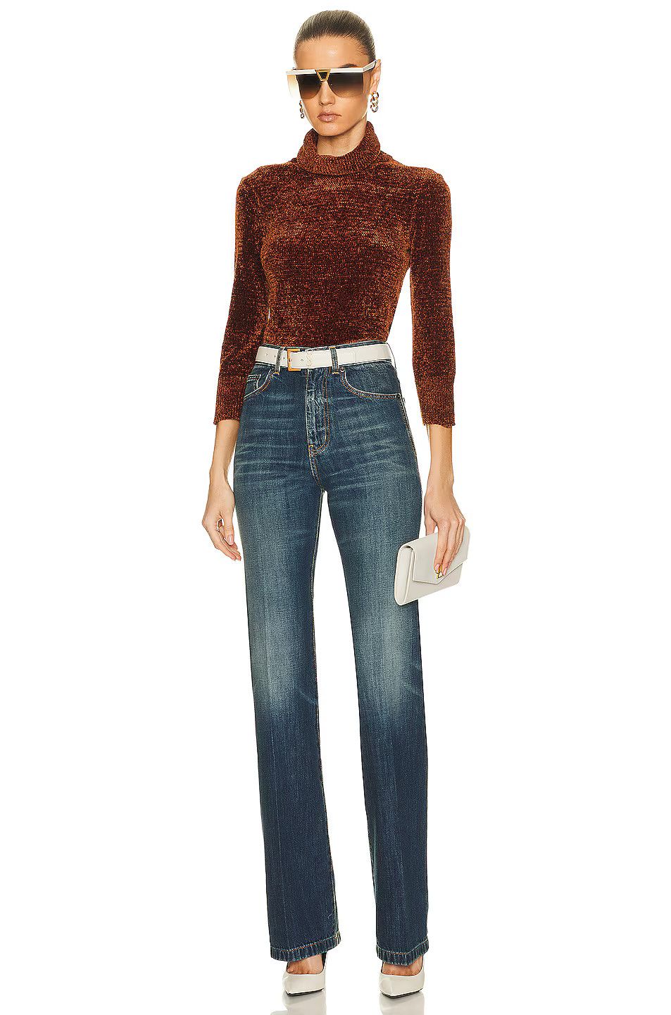 Saint Laurent Paris o1la1rc1a0425 718812 Turtleneck Sweater Velvet Knit in Brown Size S / US 4 / IT 40 - 5 Thumbnail