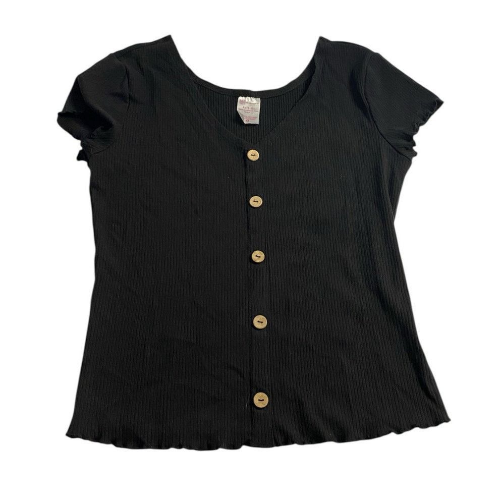 Other Minimalist Ribbed Button Front Black Top No Boundaries L Size L / US 10 / IT 46 - 2 Thumbnail