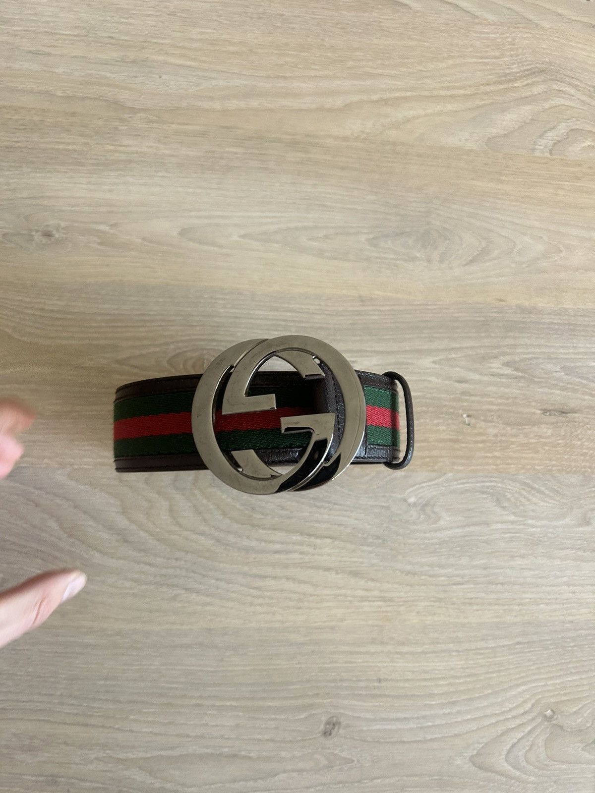 Gucci Gucci Brown Leather GG Supreme Web Belt Size 38 - 4 Thumbnail