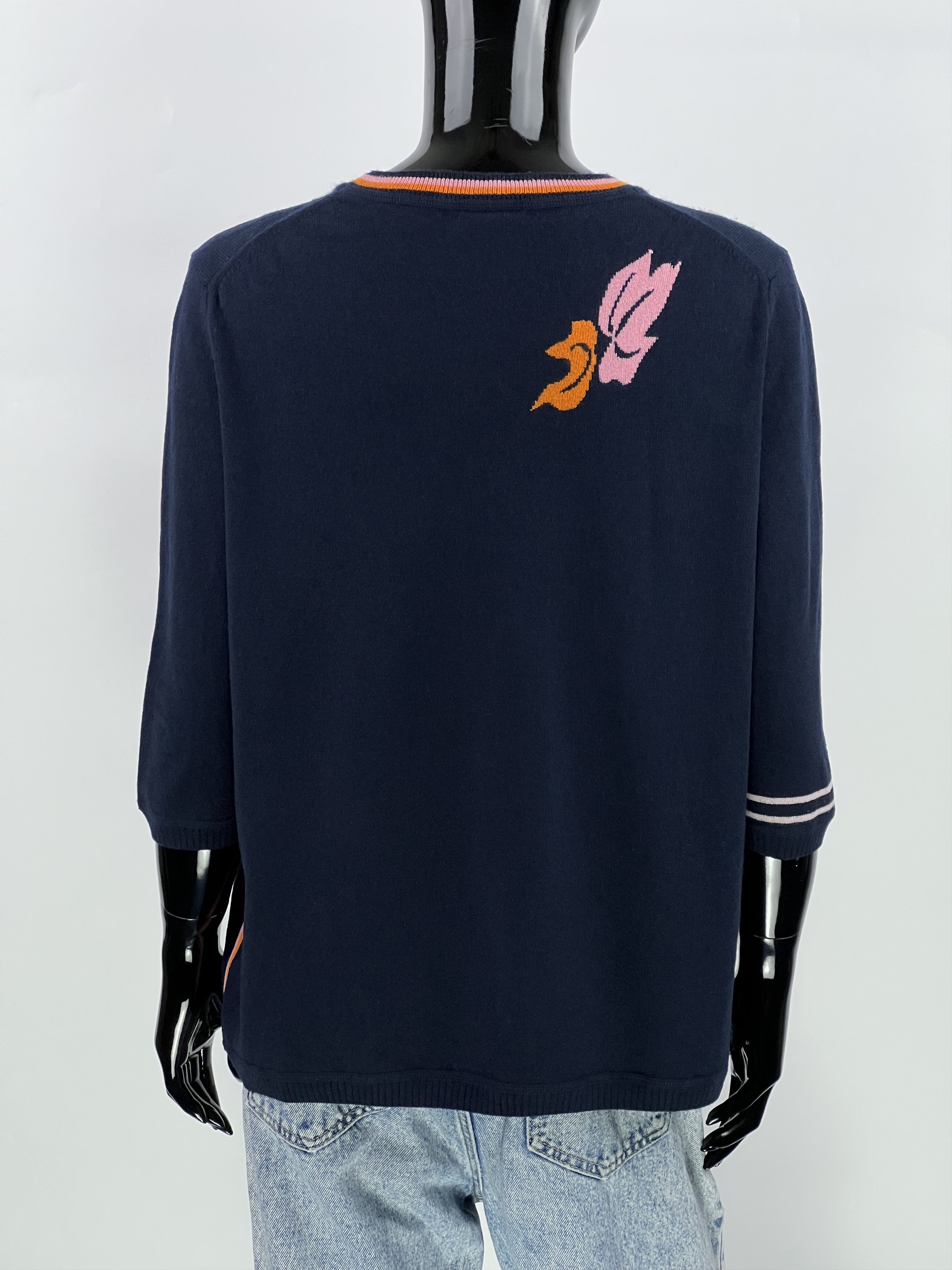 Bogner Bogner Women's Floral Print Half Sleeve Wool Sweater Size M Size M / US 6-8 / IT 42-44 - 2 Thumbnail