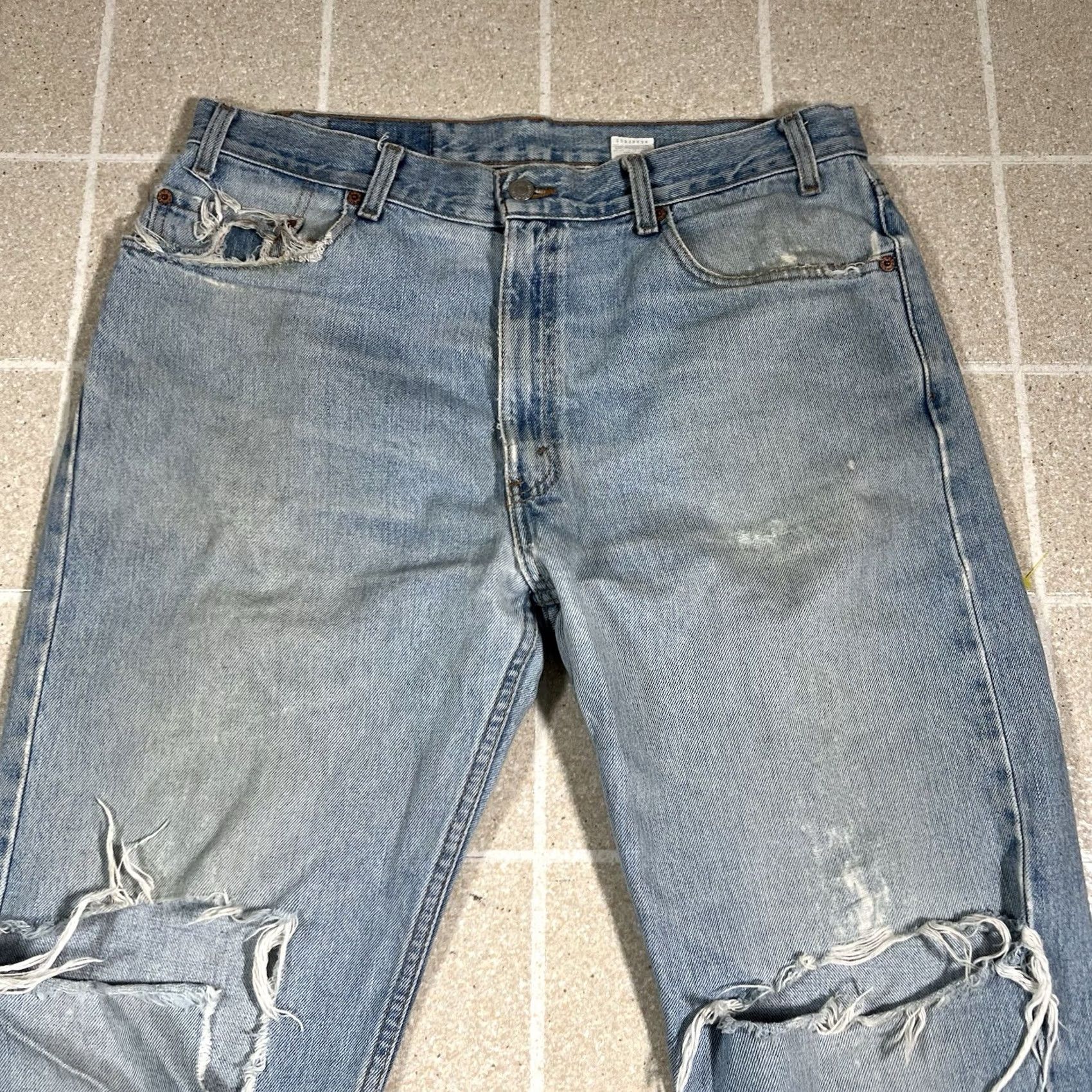 Levi's VINTAGE Levi's 505 Distressed Straight Jeans Men 34x30 Blue Denim 90s Mens Size US 34 / EU 50 - 7 Thumbnail