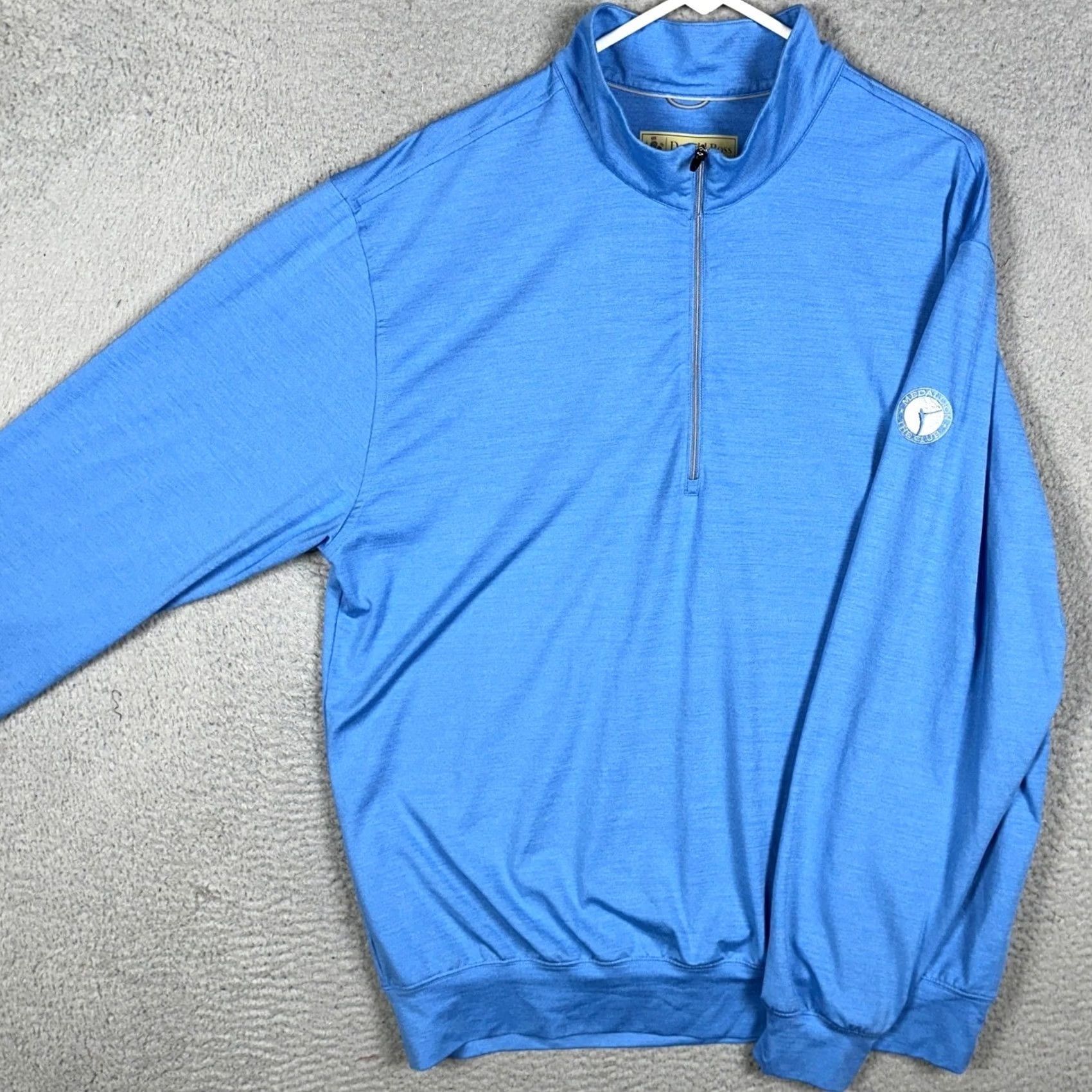 Logo 7 Donald Ross Mens XL Pullover Sweatshirt Zip Mock Neck Blue Logo Medallion The Club 1/4 Zip Golf Activewear Stretch Size US XL / EU 56 / 4 - 2 Thumbnail