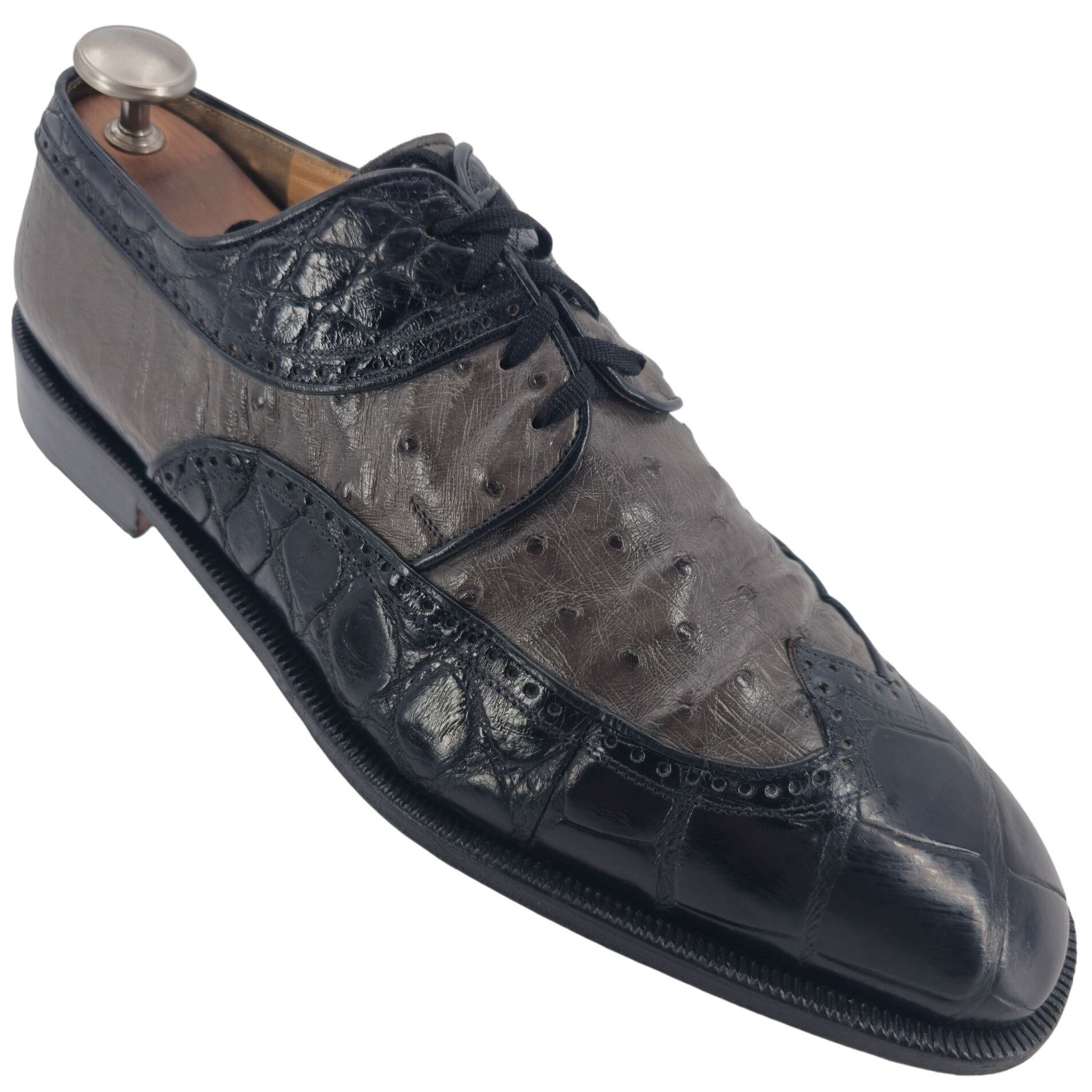 Mauri Italy Men 15 Exotic Alligator Ostrich Dress Shoe Grey