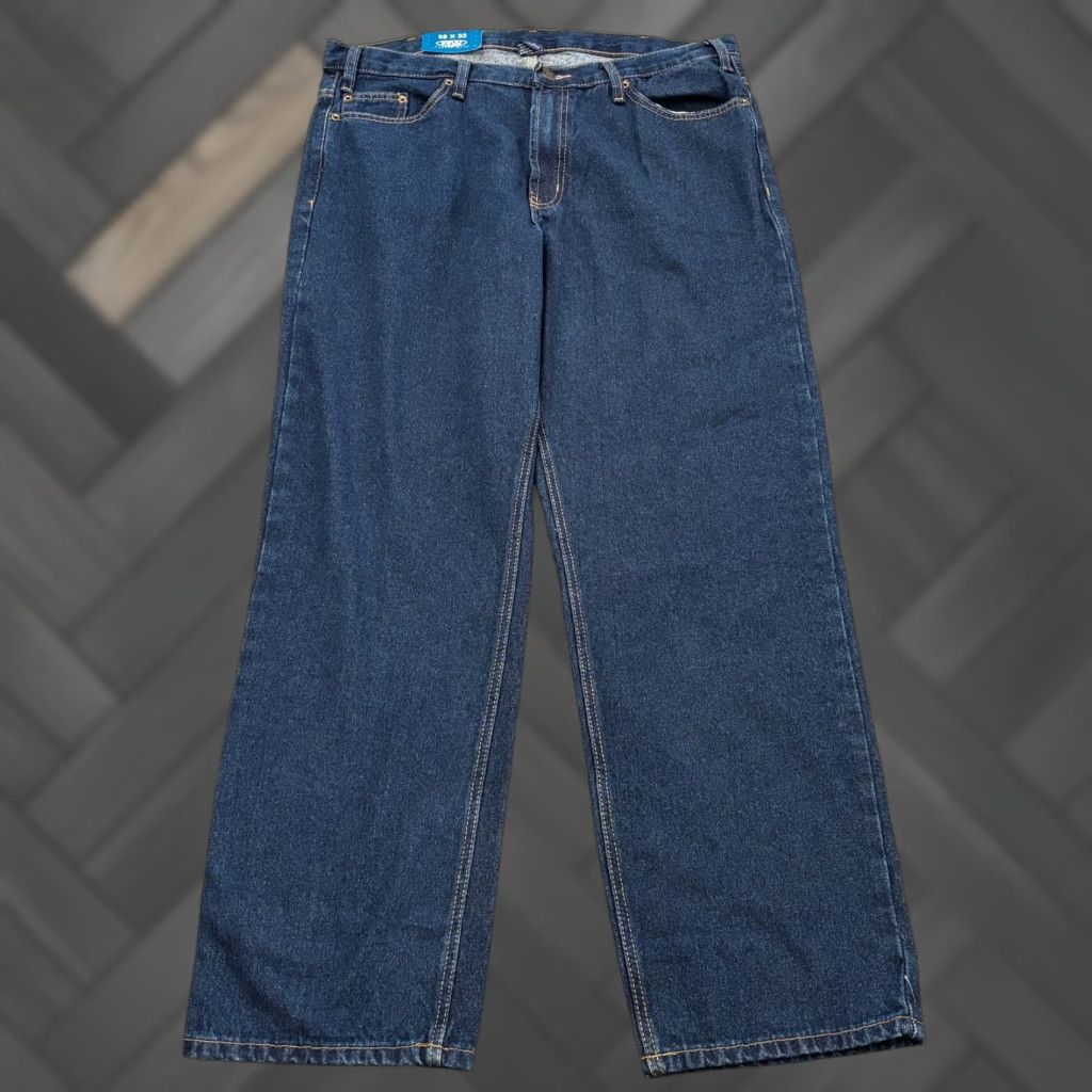 Wrangler VINTAGE? No. NWT Rugged Wear Jeans Mens 38x32 Dark WashBlue Denim Straight Leg 5 Pocket Work Size US 38 / EU 54 - 1 Thumbnail