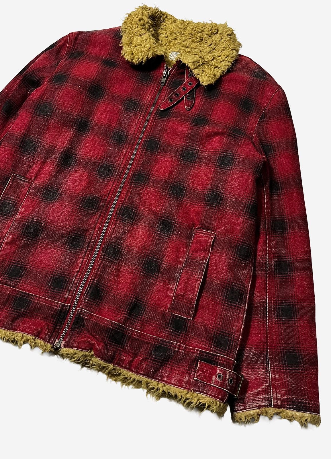 Japanese Brand MARIOND SUN FADED PLAID FAUX FUR ZIP JACKET Size US L / EU 52-54 / 3 - 5 Thumbnail