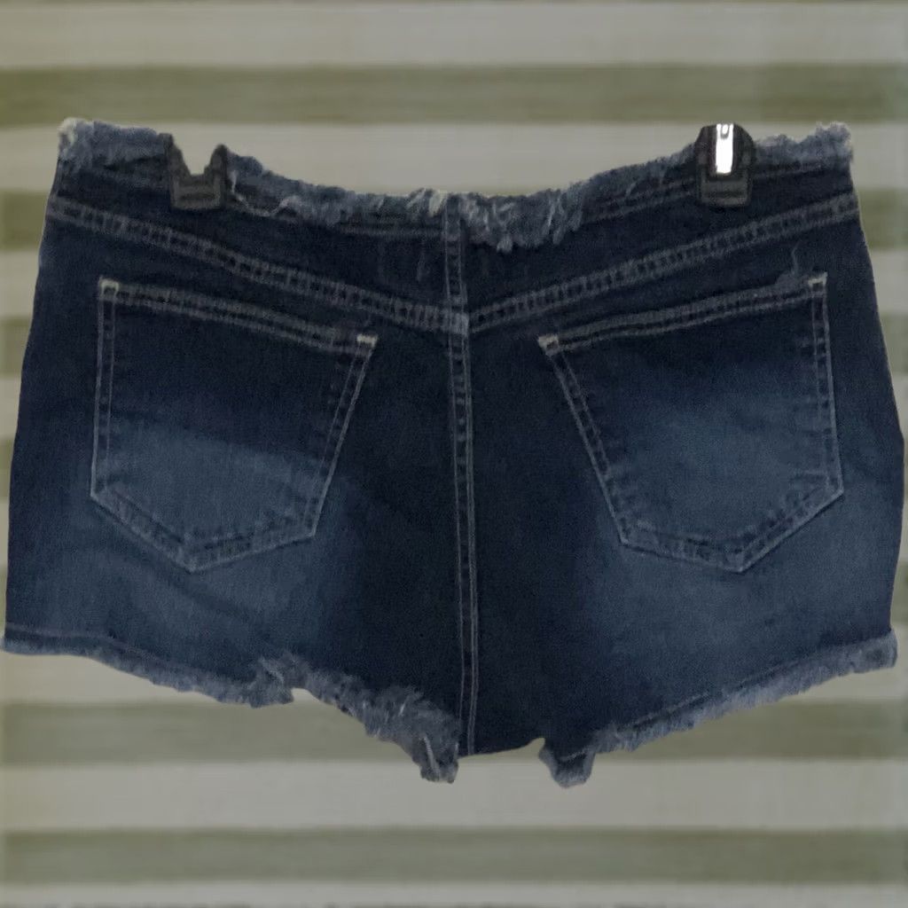 Denime VINTAGE Blue Asphalt Cut Off Jean Shorts 11 Frayed Mid Rise Denim 30"W Y2K 90s Jeans Womens Shorts 90s Bohemian Grunge Hip Hop Girls JS/NB Size 32" / US 10 / IT 46 - 1 Thumbnail