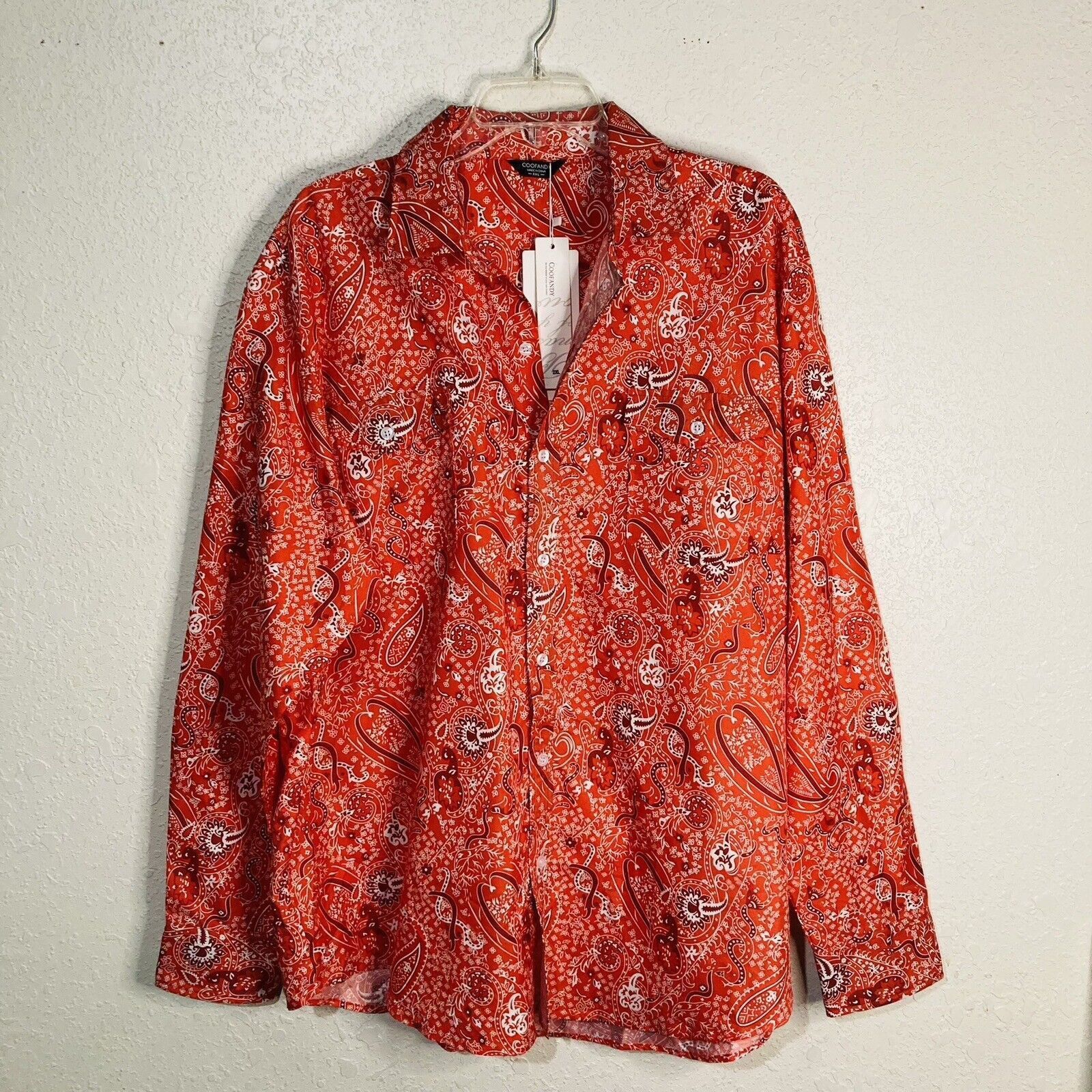 Brand COOFANDY Mens long Sleeve red paisley Button Down Shirt Size Grailed