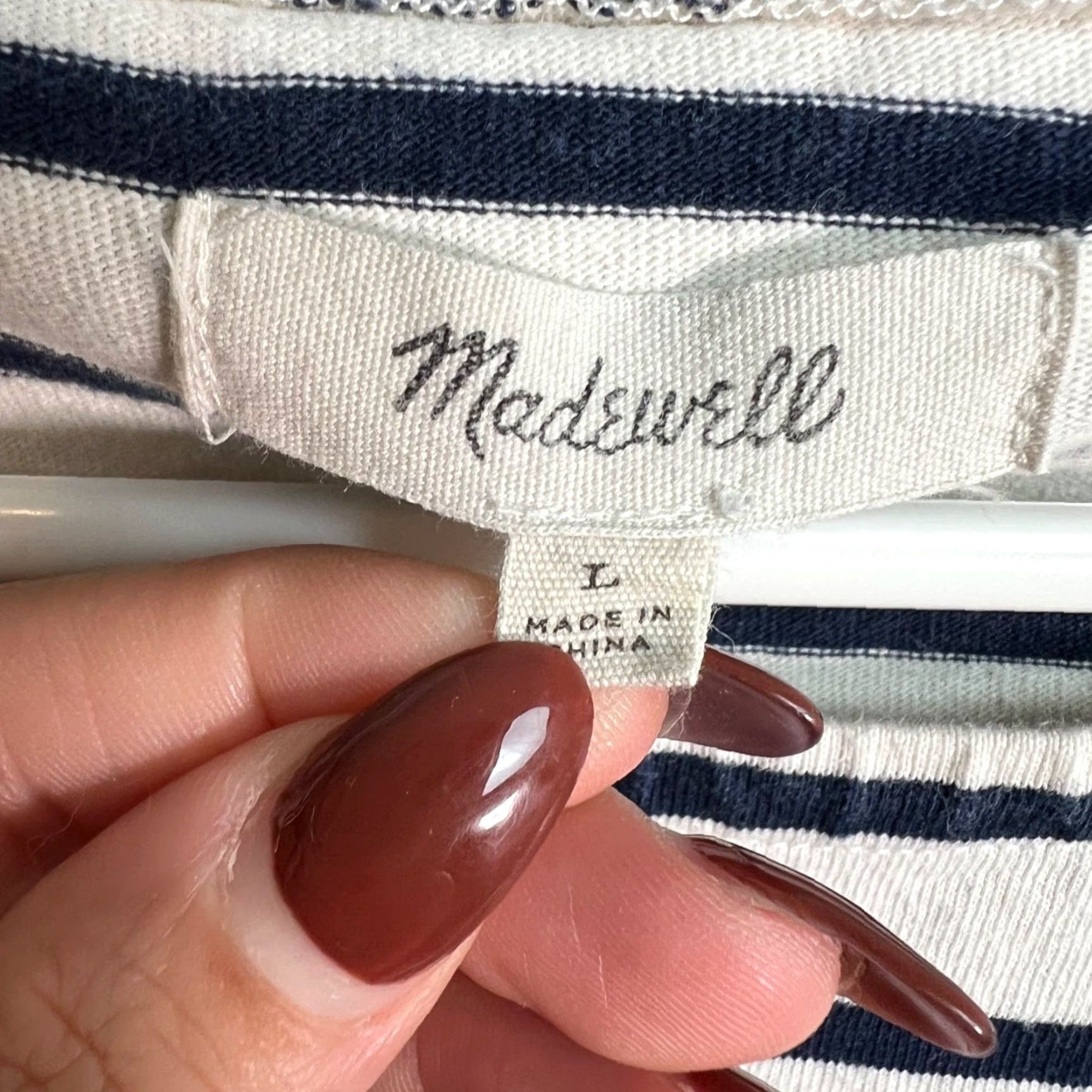 Madewell Madewell T-Shirt Large Blue Striped Embroidered Cotton Short Sleeve Staycation Womens Size L / US 10 / IT 46 - 3 Thumbnail