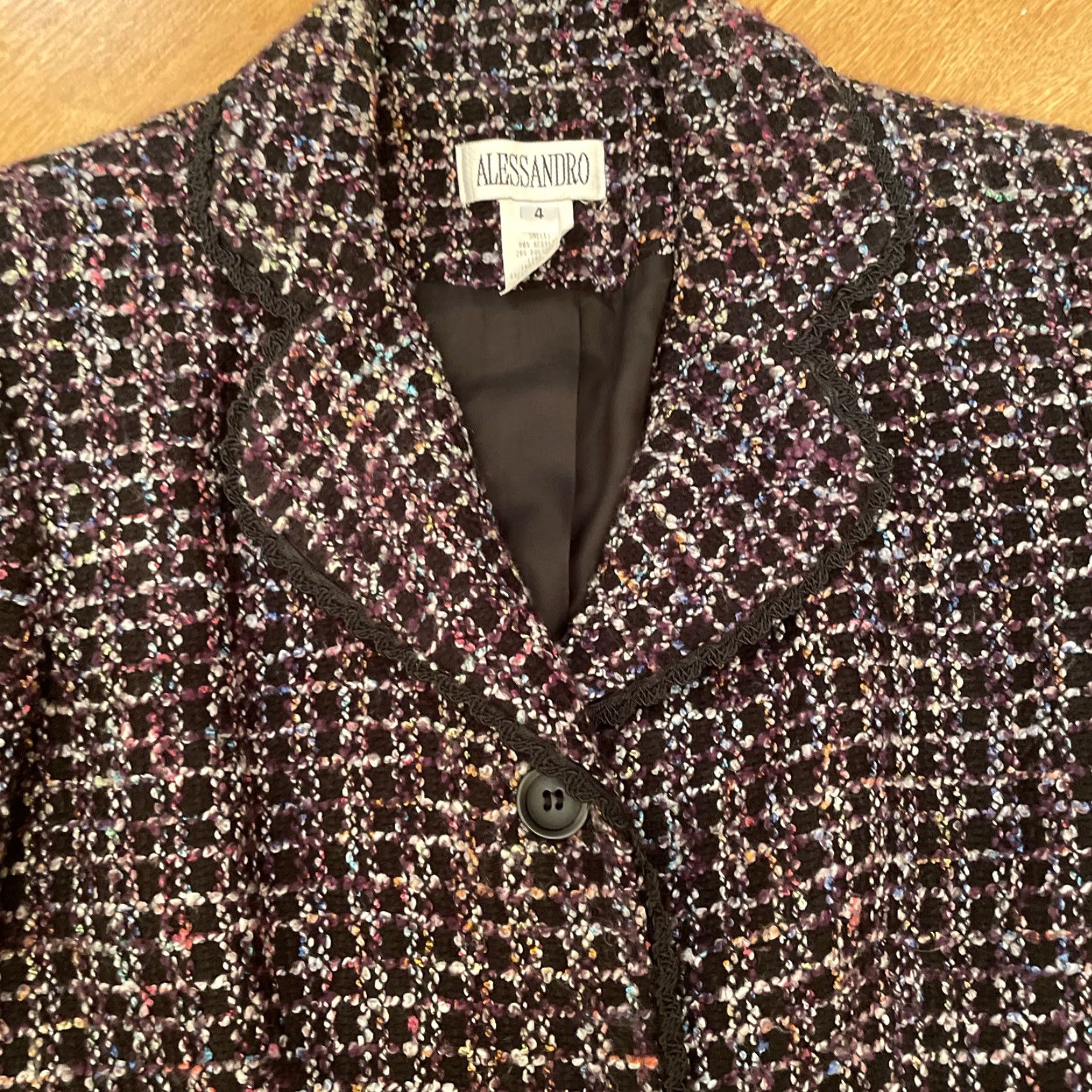 Vintage VINTAGE Alessandro Tweed Blazer Women 4 Button Lined Jacket Plaid Scalloped Edge Blazer Size S / US 4 / IT 40 - 5 Thumbnail